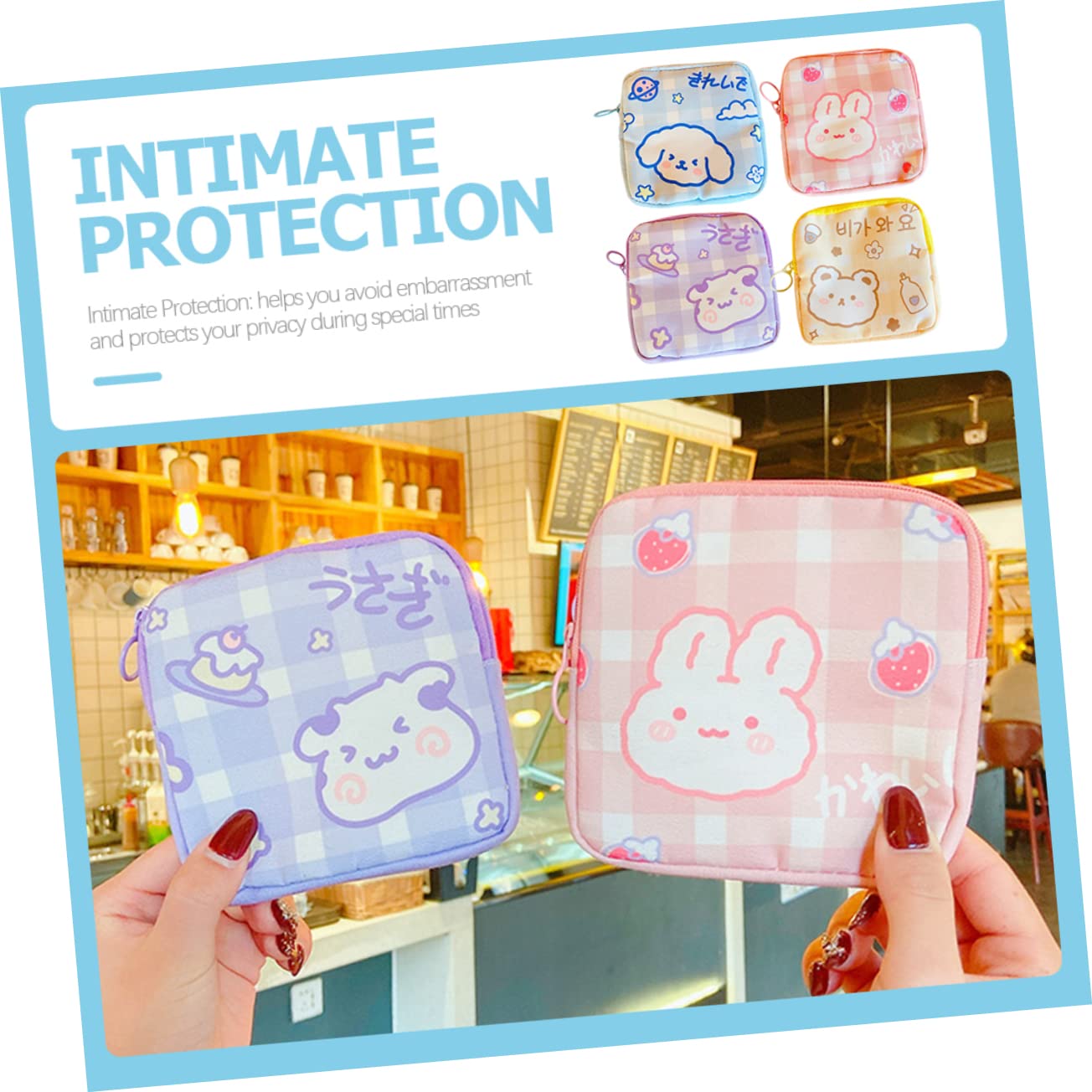 Mobestech 4-Piece Sanitary Napkin Travel Set - Cute Pouch, Storage Bag & Tampon Holder for Women | Portable Hygiene Organizer for Travel, Gym, Work & Outdoor Activities