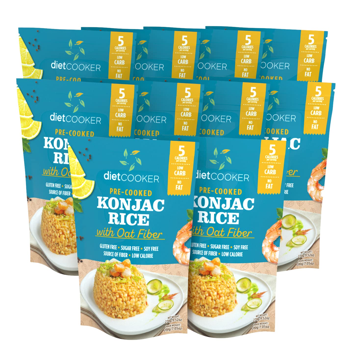 Shirataki Rice - 10 Pack Konjac Rice for Keto & Vegan Diet, 9.52 oz | Odor Free, Low Calorie, Zero Net Carbs, Slim Rice with Oat Fiber | Perfect for Weight Loss, Meal Prep & Healthy Eating