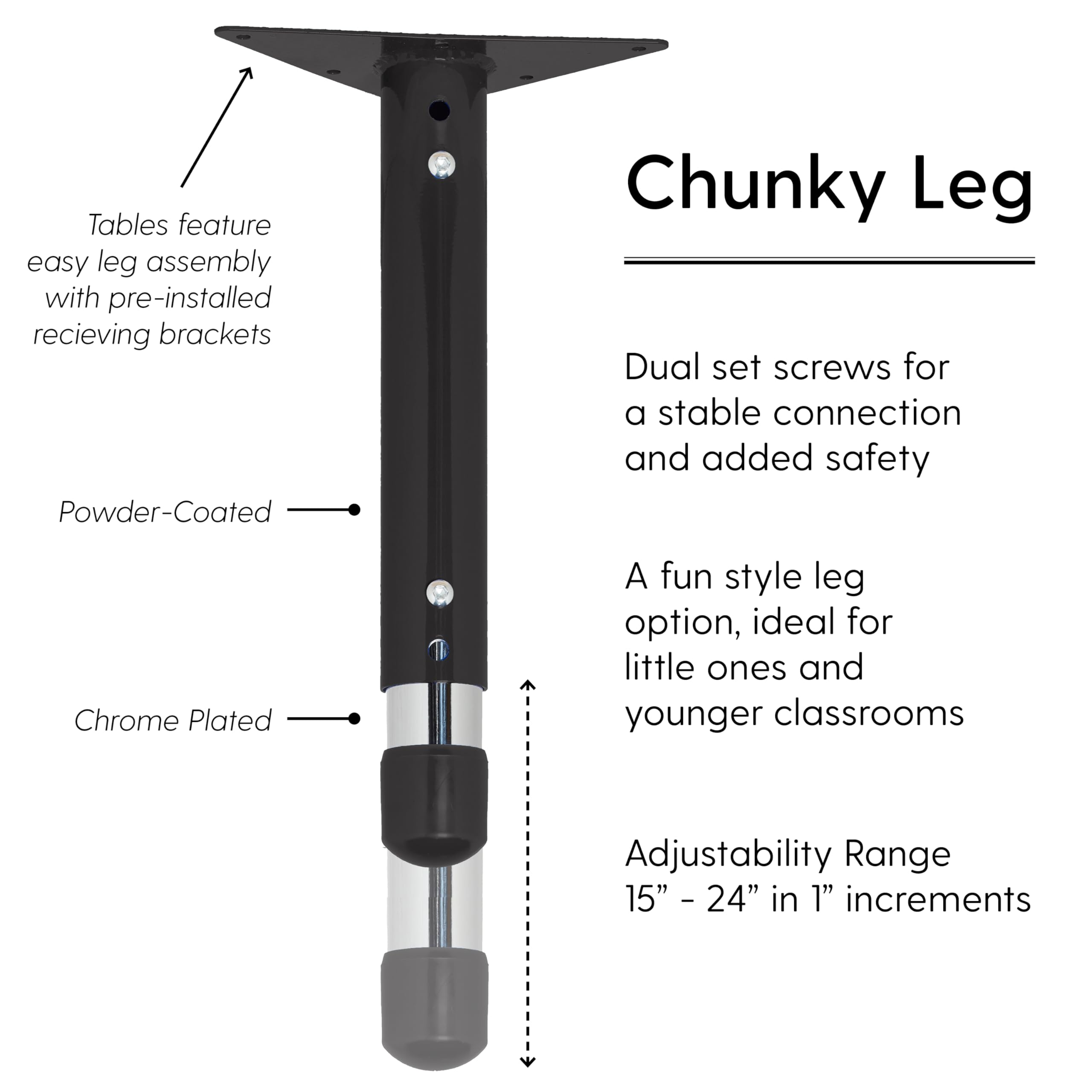 FDP Adjustable Height Kids Activity Table 24x72 Inch - Rectangle School & Classroom Table for Toddlers with Chunky Legs, Gray Top & Black Edge - Perfect for Preschool, Daycare & Home Learning