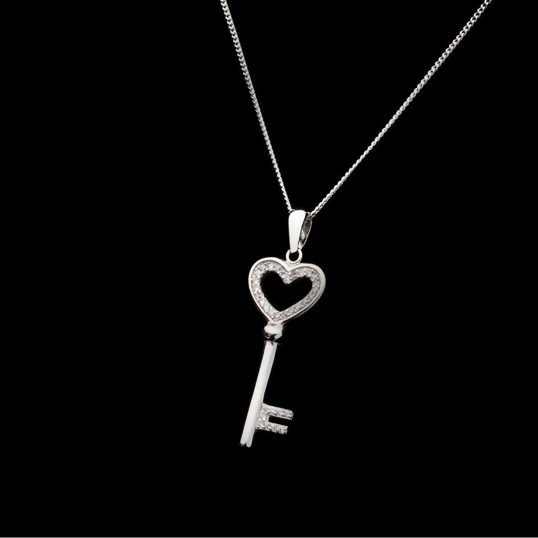 Love Key Pendant Necklace - Sterling Silver Jewelry for Women - Perfect Gift for Valentine's Day, Anniversary & Romantic Occasions