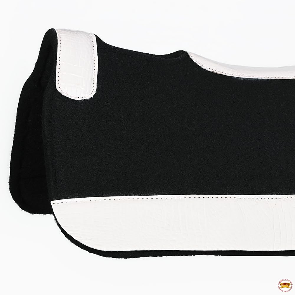 HILASON Western Wool Felt Gel Horse Saddle Pad with White Alligator Print Leather - Comfortable & Durable Riding Pad for Trail Riding, Training & Show Horses