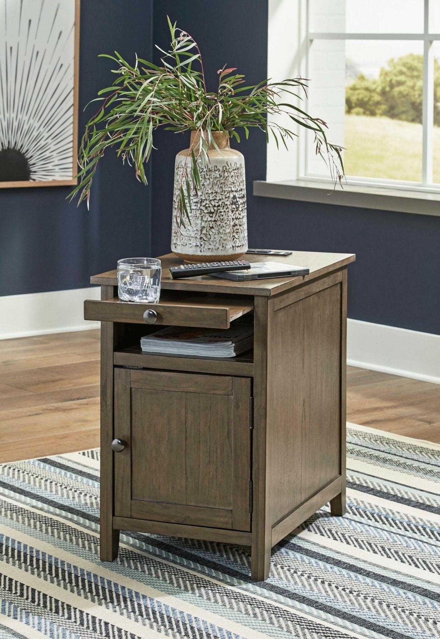 Treytown Gray Chairside End Table T300 217 - Modern Side Table for Living Room, Bedroom & Office - Small Accent Table with Storage Shelf