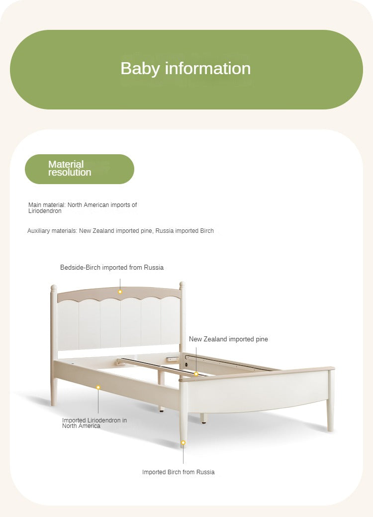 Modern Poplar Solid Wood Kids Bed - Sturdy, Safe & Eco-Friendly for Boys & Girls Bedroom, Nursery or Guest Room