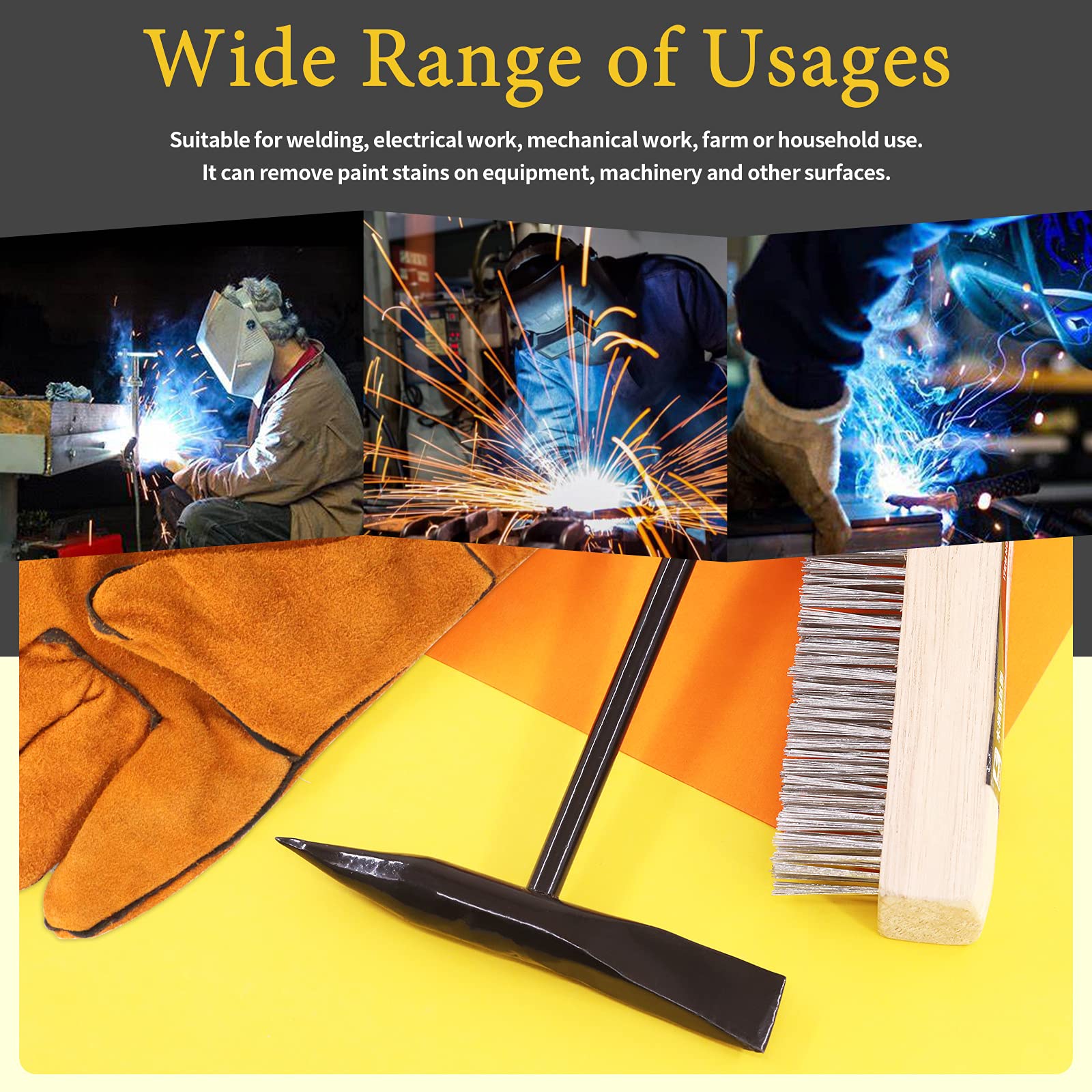 3-Pack Welding Tool Kit - Wire Brush, Chipping Hammer & Gloves for Slag Removal | DIY & Professional Use