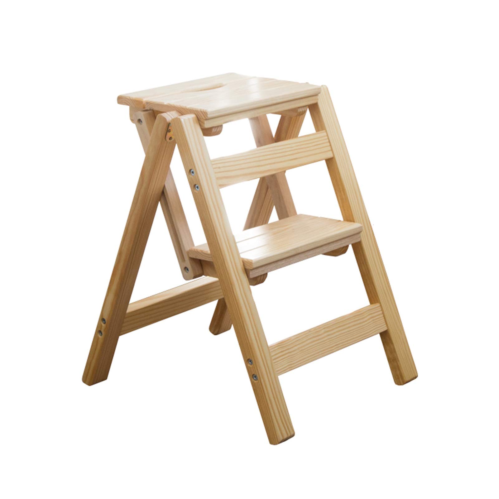 2-Step Folding Wooden Step Stool for Kitchen, Adults & Kids - Portable Multi-Purpose Ladder for Indoor & Outdoor Use - Plant Stand, Climbing Aid, Home Decor