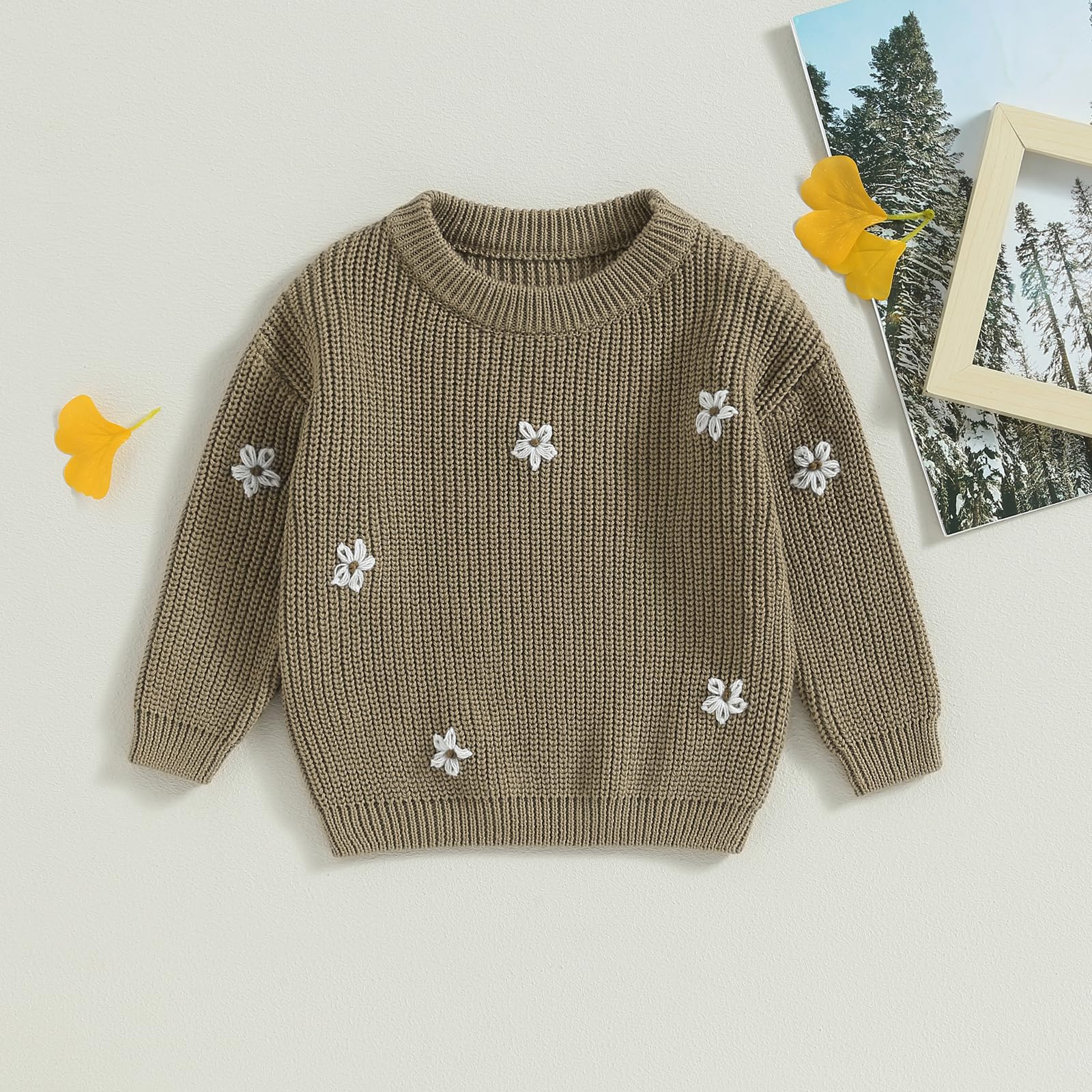 YOKJZJD Chunky Knit Baby Sweater for Girls - Floral Warm Long Sleeve T-Shirt for Newborn Toddler | Cozy Fall Winter Knitted Clothes for Playdates & Family Photos