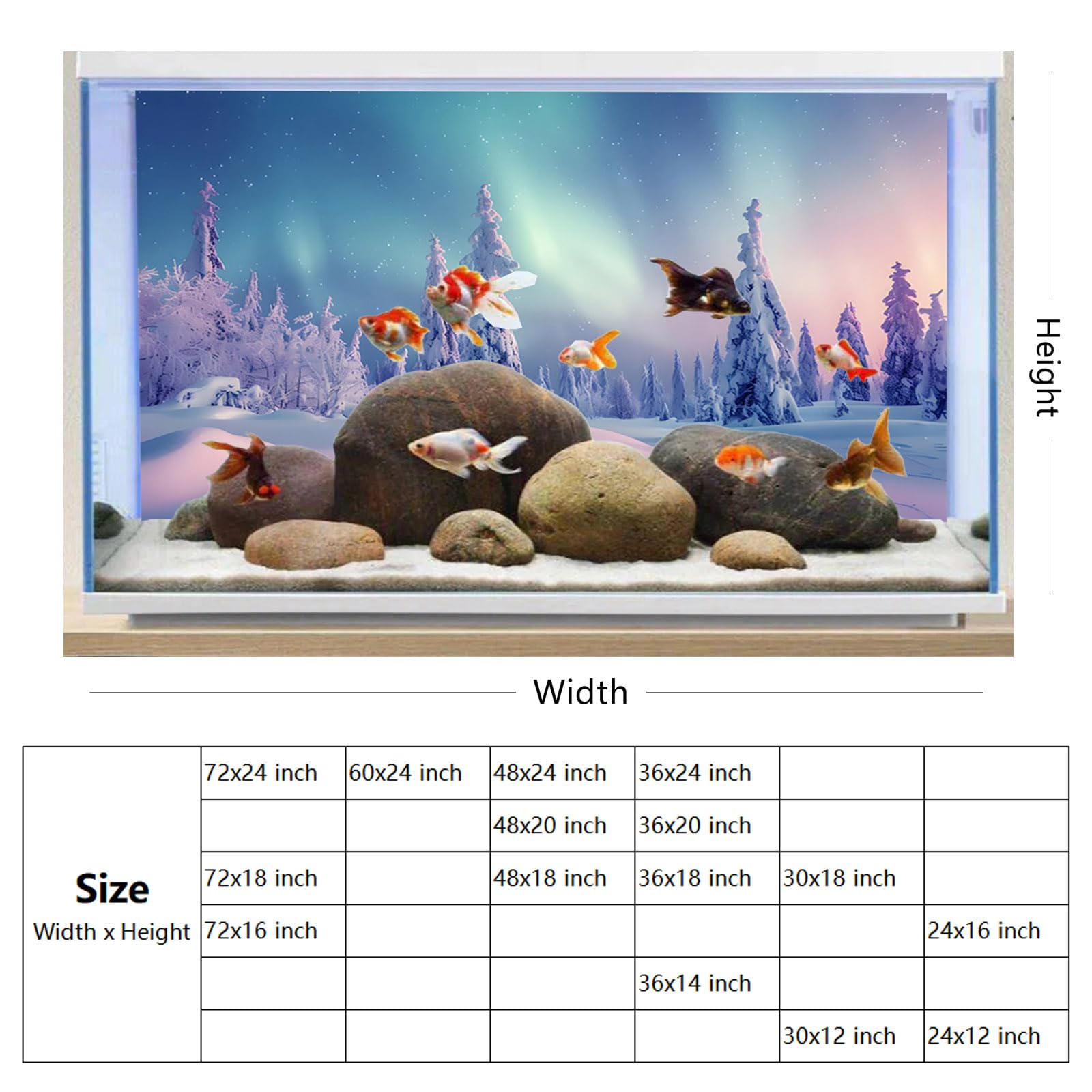 48x24 Inch Winter Snow Scene Fish Tank Background - Snowfield Pine Forest, Rime, Starry Sky & Aurora Polyester Backdrop for Reptile Habitat, Terrarium & Bearded Dragon Aquarium | Perfect for Holiday Decorations & Winter-Themed Pet Enclosures
