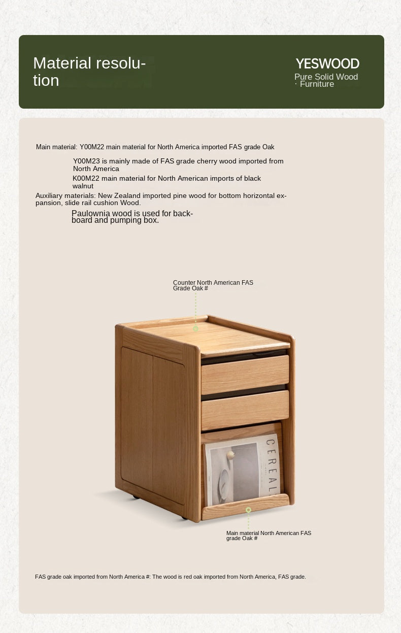 Solid Wood Mobile Nightstand - Oak, Cherry, Black Walnut - Perfect for Bedroom, Living Room & Small Spaces