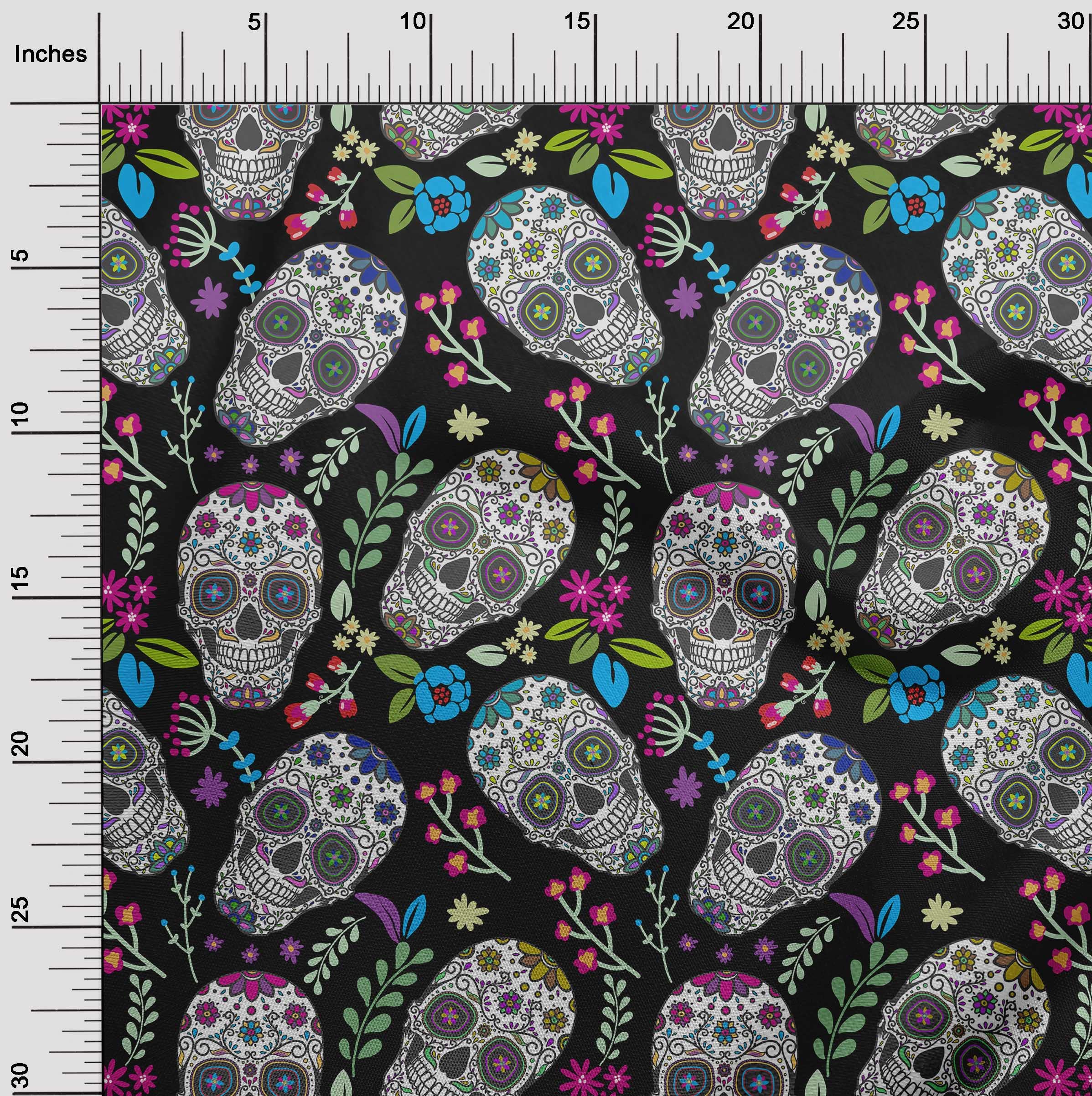 oneOone Polyester Spandex Black Skull Print Fabric by The Yard - 56 Inch Wide Stretchy Material for Gothic Dresses, Costumes & DIY Fashion Projects