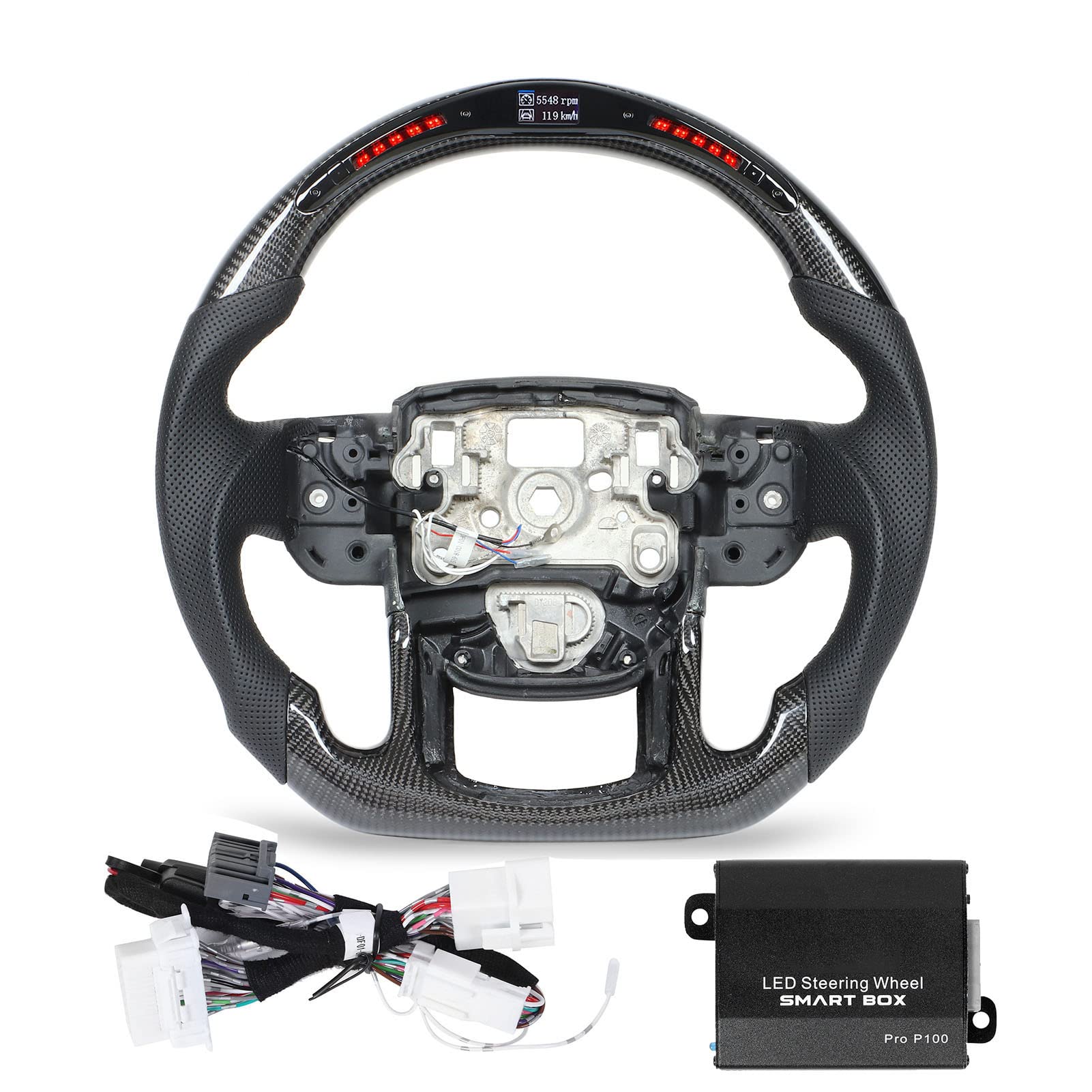 Fydun LED Steering Wheel with Red Stitching & Shift Lights - Carbon Fiber Racing Wheel for Range Rover Sport L494 (2014-2022) - Perfect for Night Driving & Performance Enhancement