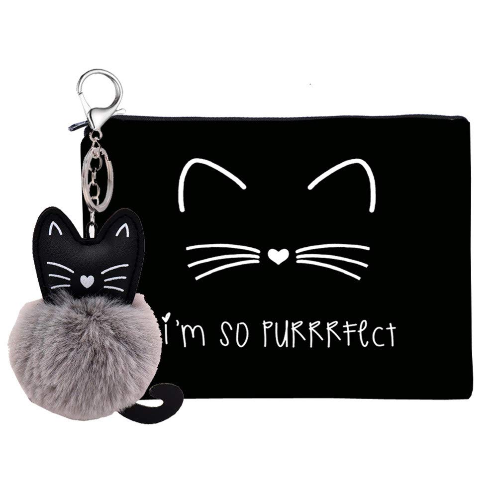 LACACA Printed Cat Cosmetic Bag for Women - Multi-Function Storage Organizer with Ornaments for Makeup, Jewelry & Accessories (Black, One Size) - Perfect for Travel, Home Organization & Closet Storage