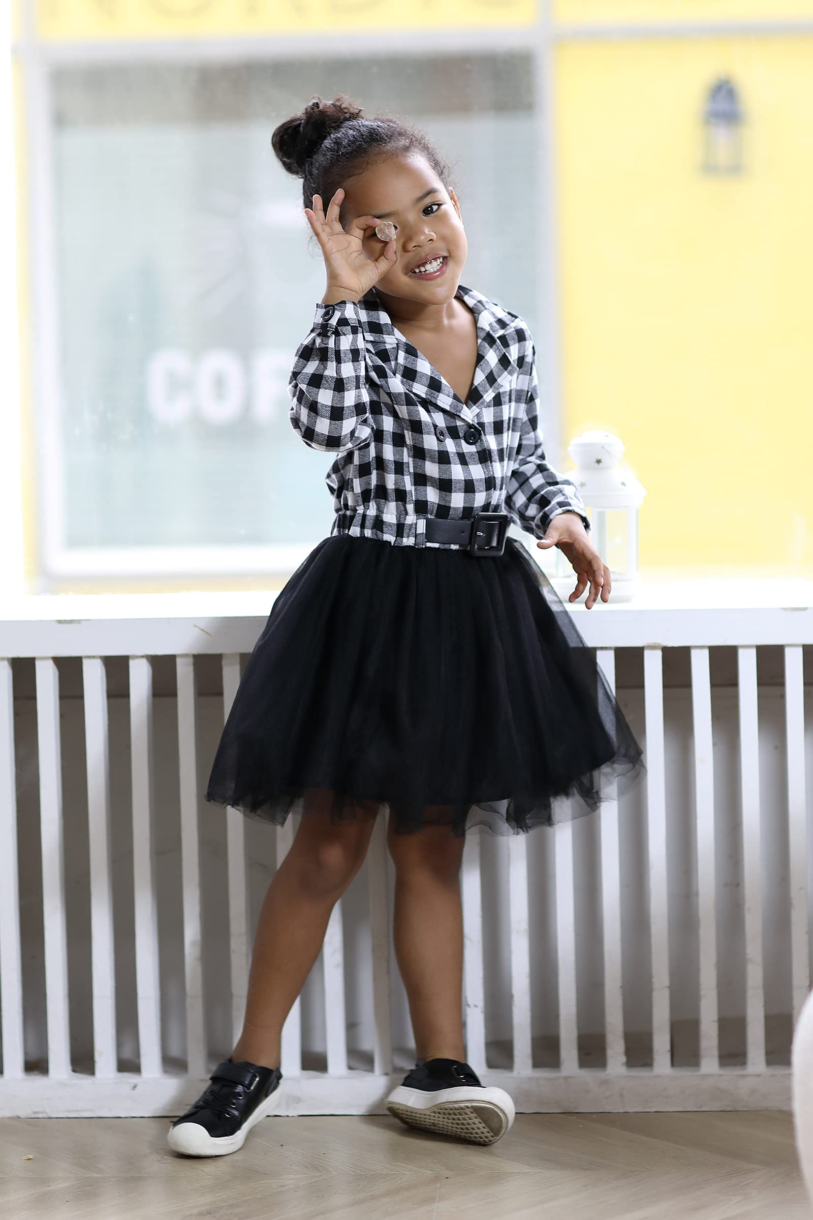 Little Baby Girl Black and White Buffalo Plaid Tutu Dress - Princess Party Formal Outfit for Holidays, Christmas Photos & Special Occasions