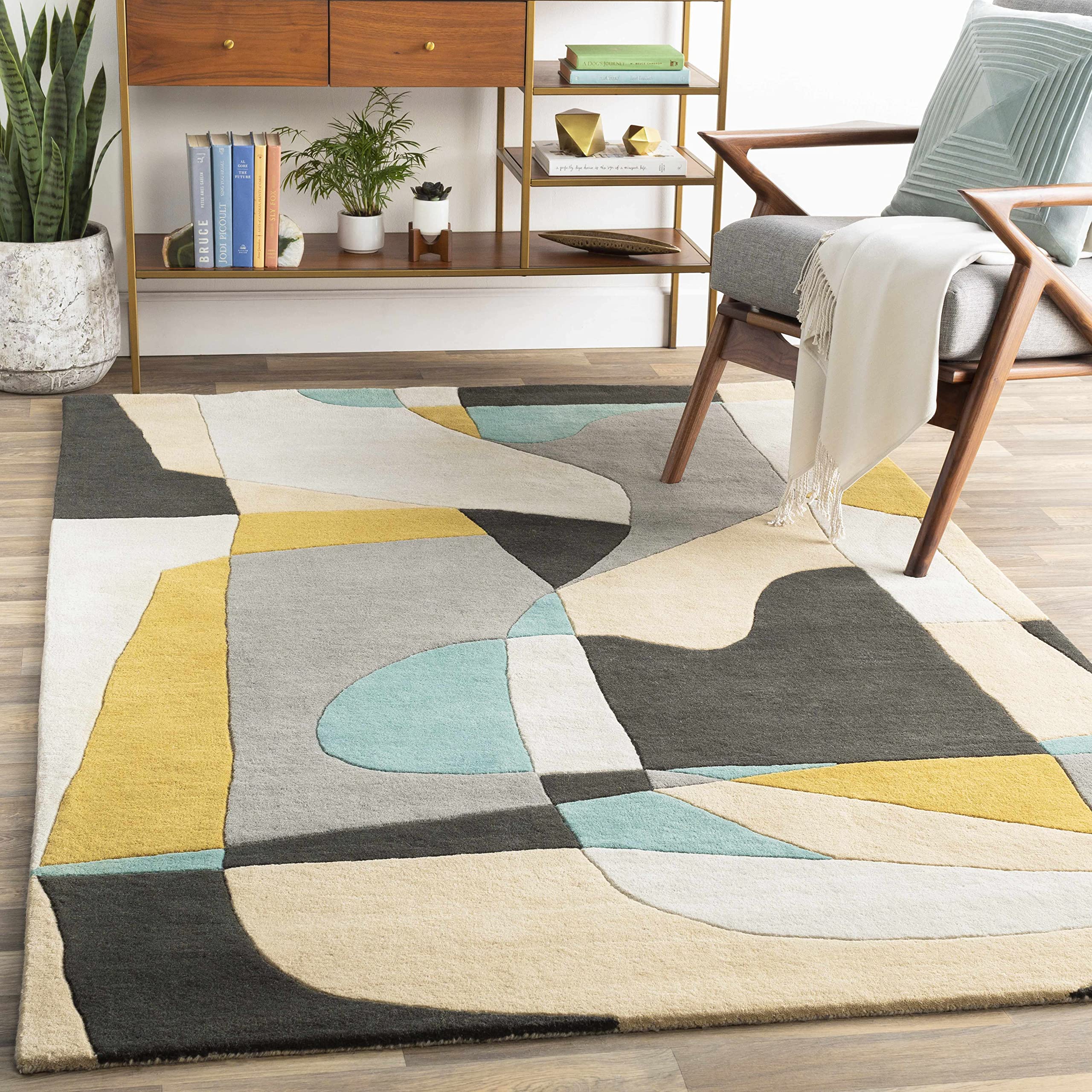 Hauteloom Sneedville Wool Area Rug 6' x 9' - Soft Modern Living Room & Bedroom Carpet - Black, Beige, Gray - Perfect for Cozy Home Decor & Floor Protection