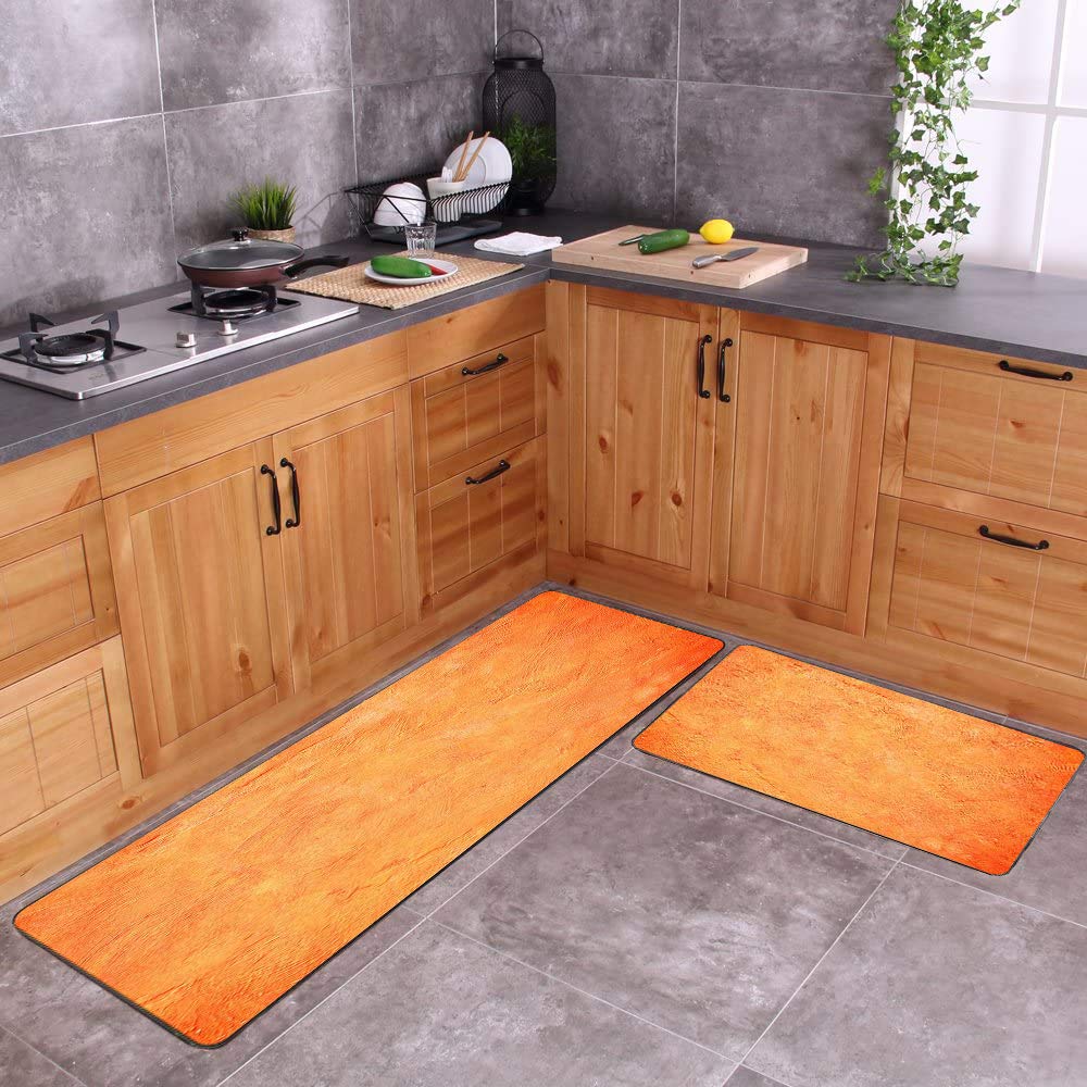 Non-Slip Orange Kitchen Rugs Set - 2 Piece Microfiber Floor Mats (20