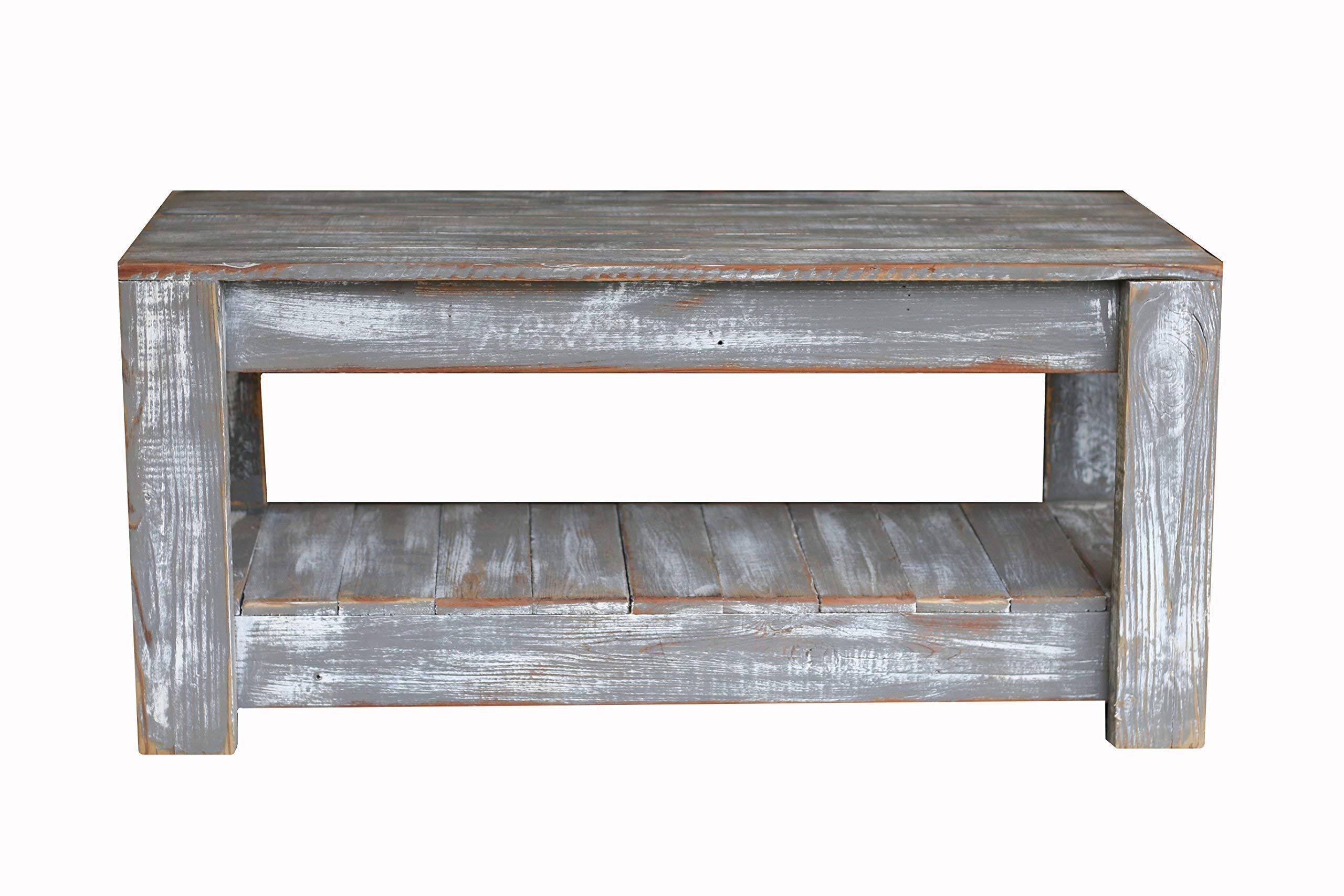 Distressed Gray Coffee Table with Shelf - Rustic Farmhouse Living Room Centerpiece for Cozy Home Decor