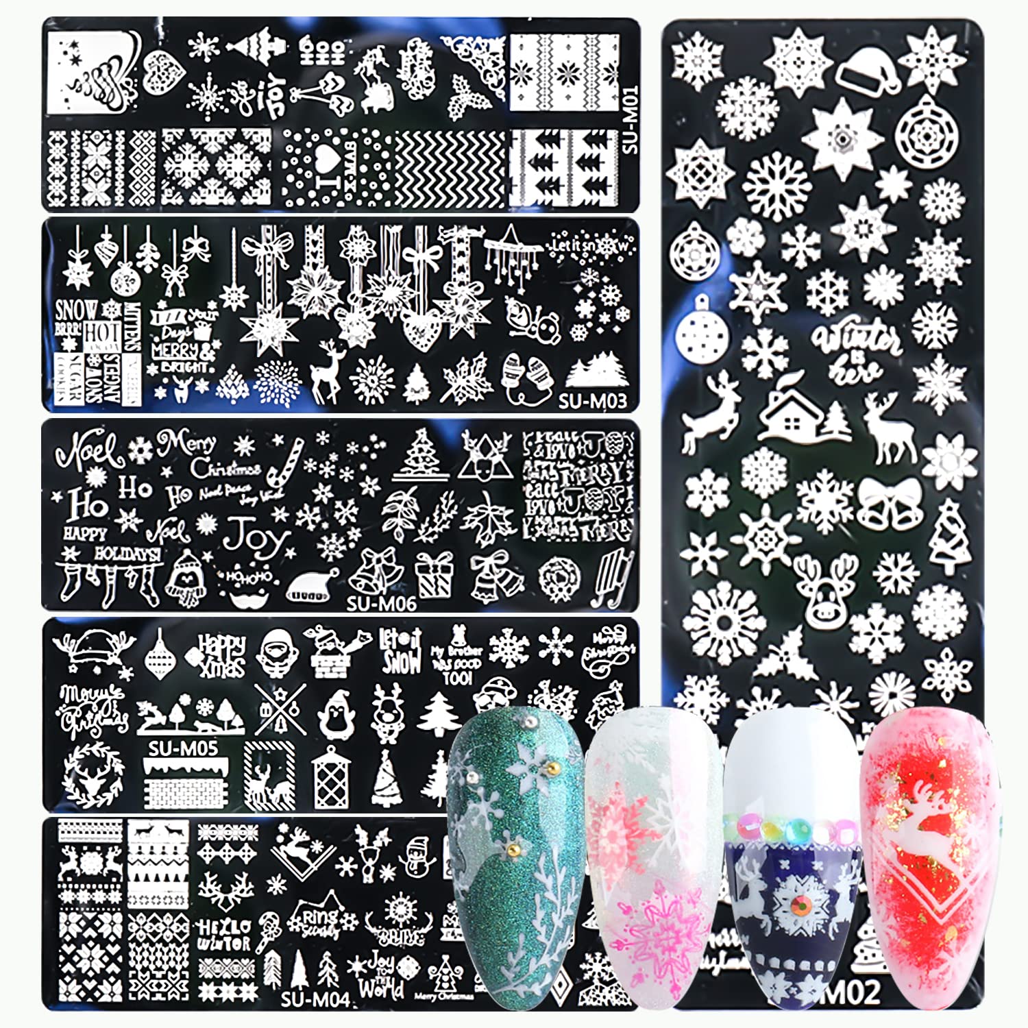 **6-Piece Christmas Nail Stamping Plate Set - DANNEASY Nail Art Stencils & Templates with Stamper & Scraper for Holiday Manicure Designs (Chic Series) | Perfect for DIY Nail Art, Holiday Parties & Festive Gift Giving**