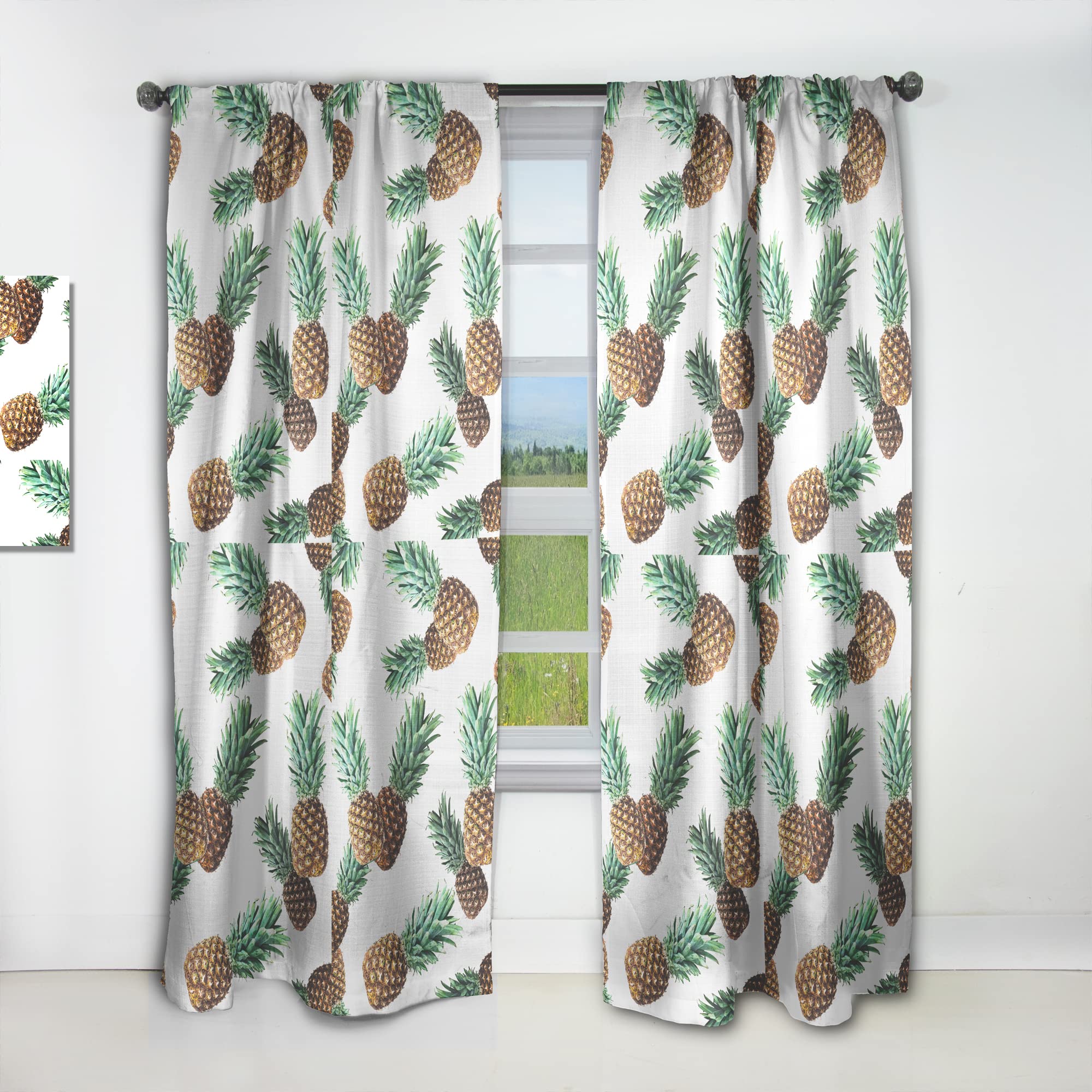 DesignQ 'Pineapple Summer Bliss V' Thermal Insulated Curtains - 52x84 Inch Single Panel for Bedroom & Living Room - Light Filtering, Energy Saving Window Drapes for Home Decor