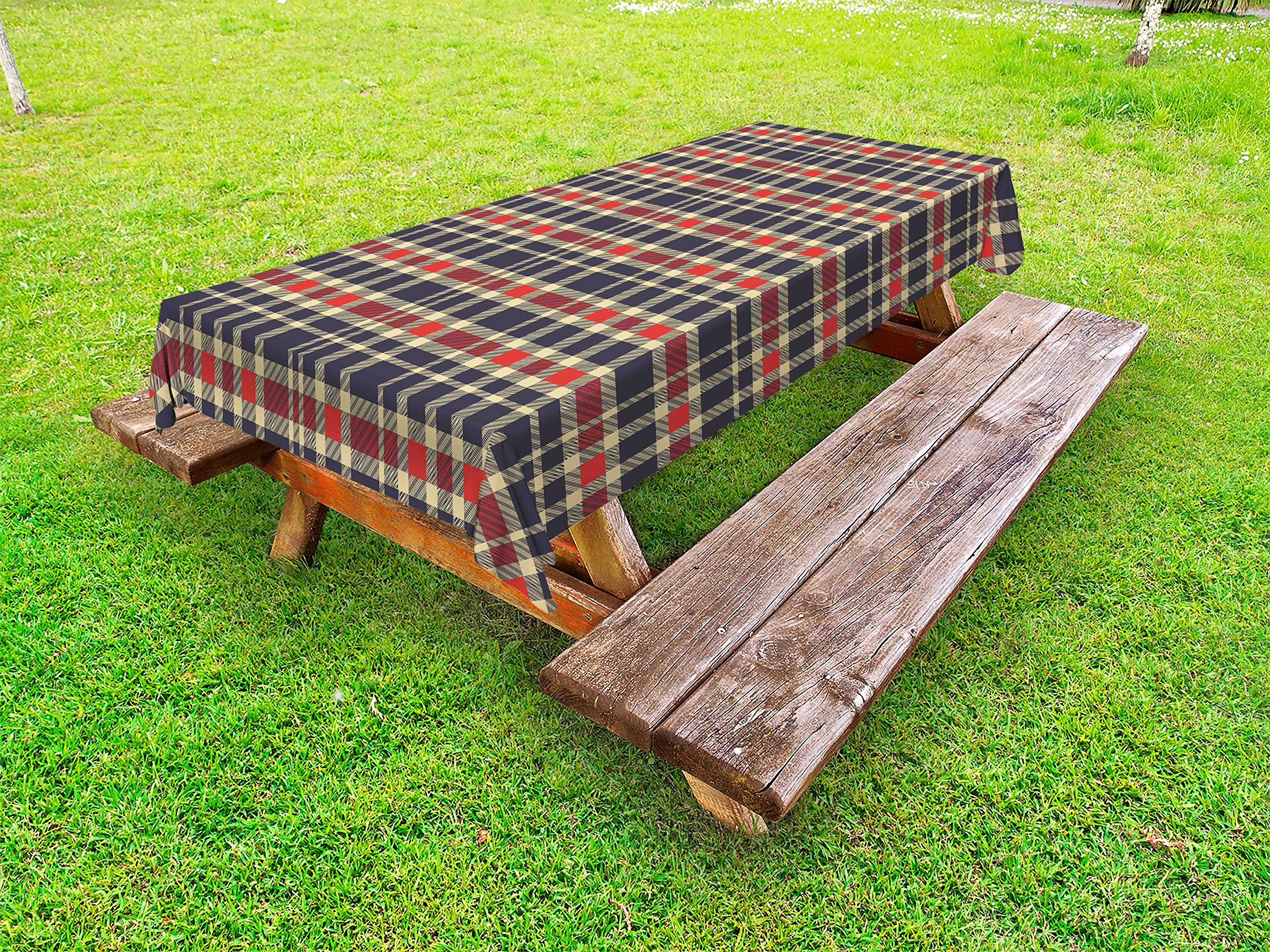 Vintage Tartan Plaid Tablecloth - Geometric Checkered Striped Outdoor Picnic Table Cover, Washable & Decorative, 58