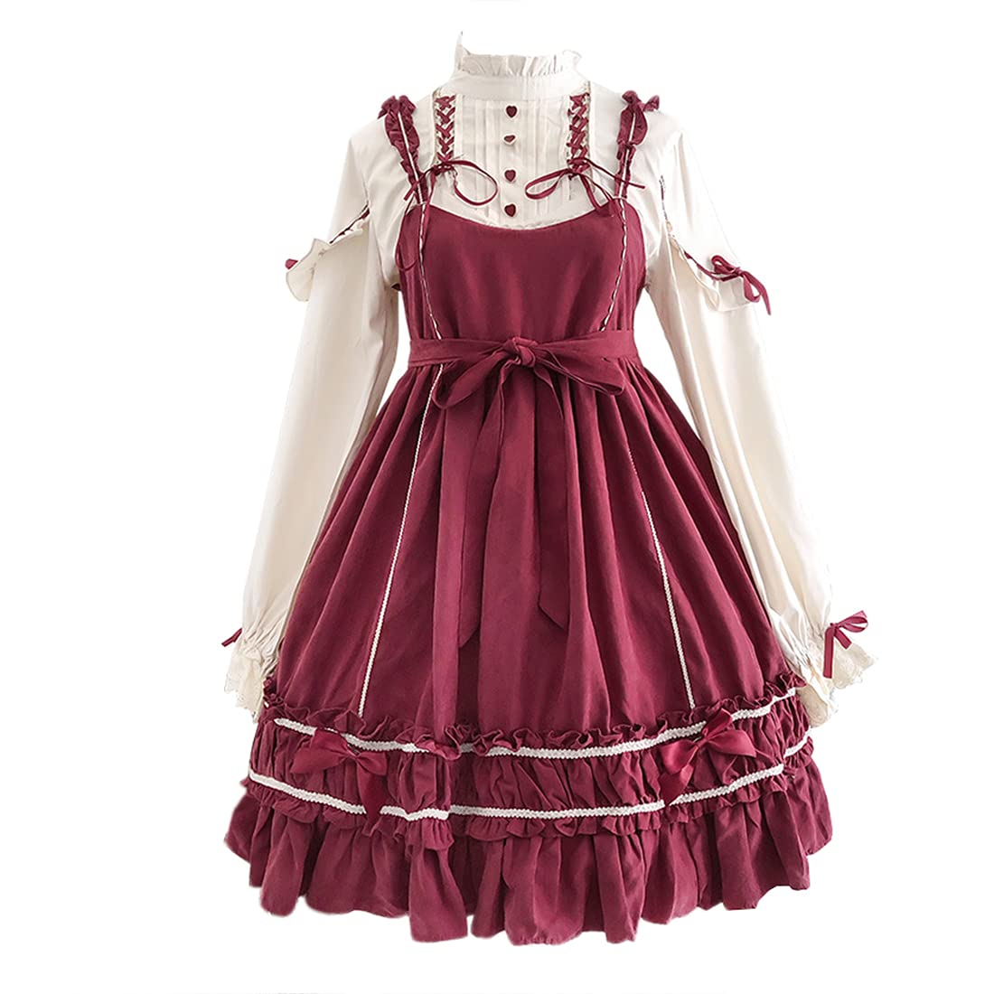 Sweet Lolita Princess Dress for Women - Apricot Bowtie Strappy Top & Fancy Skirt Set | Gothic Kawaii Cosplay, Tea Party, Anime Convention Outfit