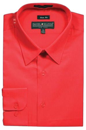 DANIEL ELLISSA Men's Slim Fit CVC Shirt DS3003 - Comfortable Red Casual Dress Shirt for Work, Office & Business Meetings