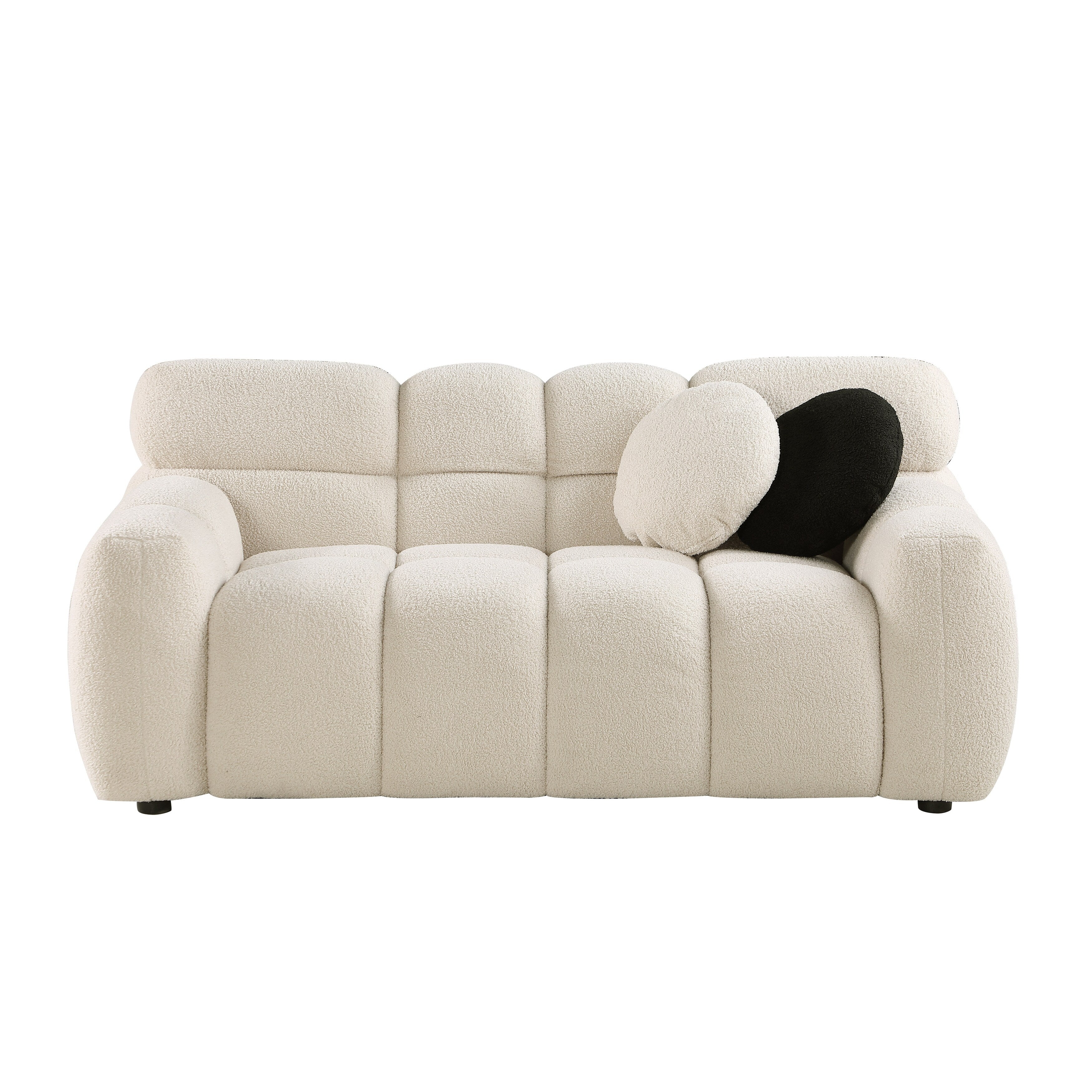 Beige Boucle 3-Seater Sofa - Marshmallow Design with Plush Cushions for Small Living Rooms | Cozy Modern Apartment Furniture for Lounge & Entertaining