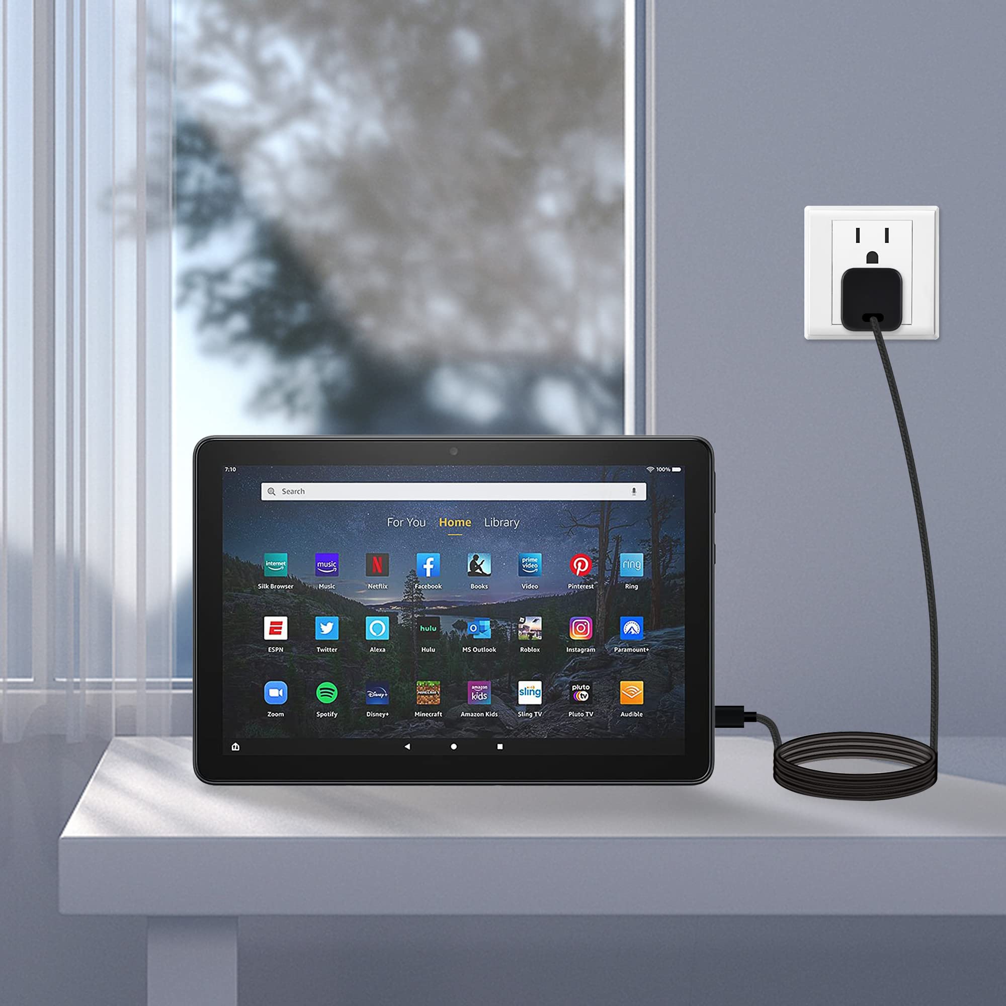 15W USB-C Fast Charger with 10Ft Extra Long 5A USB-C Cable - Compatible with Kindle Fire Tablets & E-Readers (USB-C Version) - Perfect for Home, Office & Travel Charging Needs