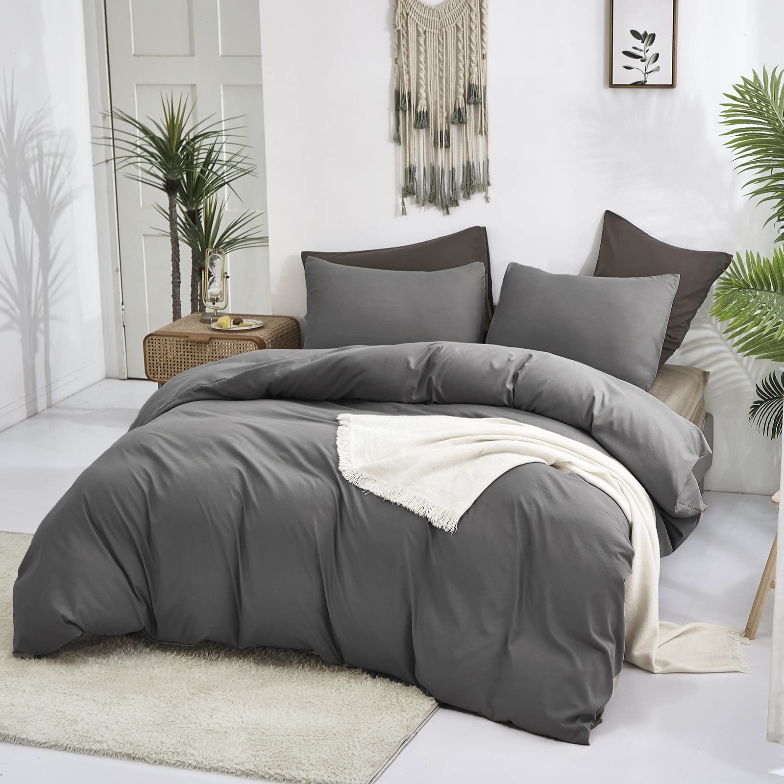 Luxlovery Grey Comforter Set Twin - Dark Grey Minimalist Bedding Set | Soft, Breathable & Durable 3-Piece Quilted Blanket | Perfect for Modern Bedrooms, Guest Rooms & Cozy Home Decor