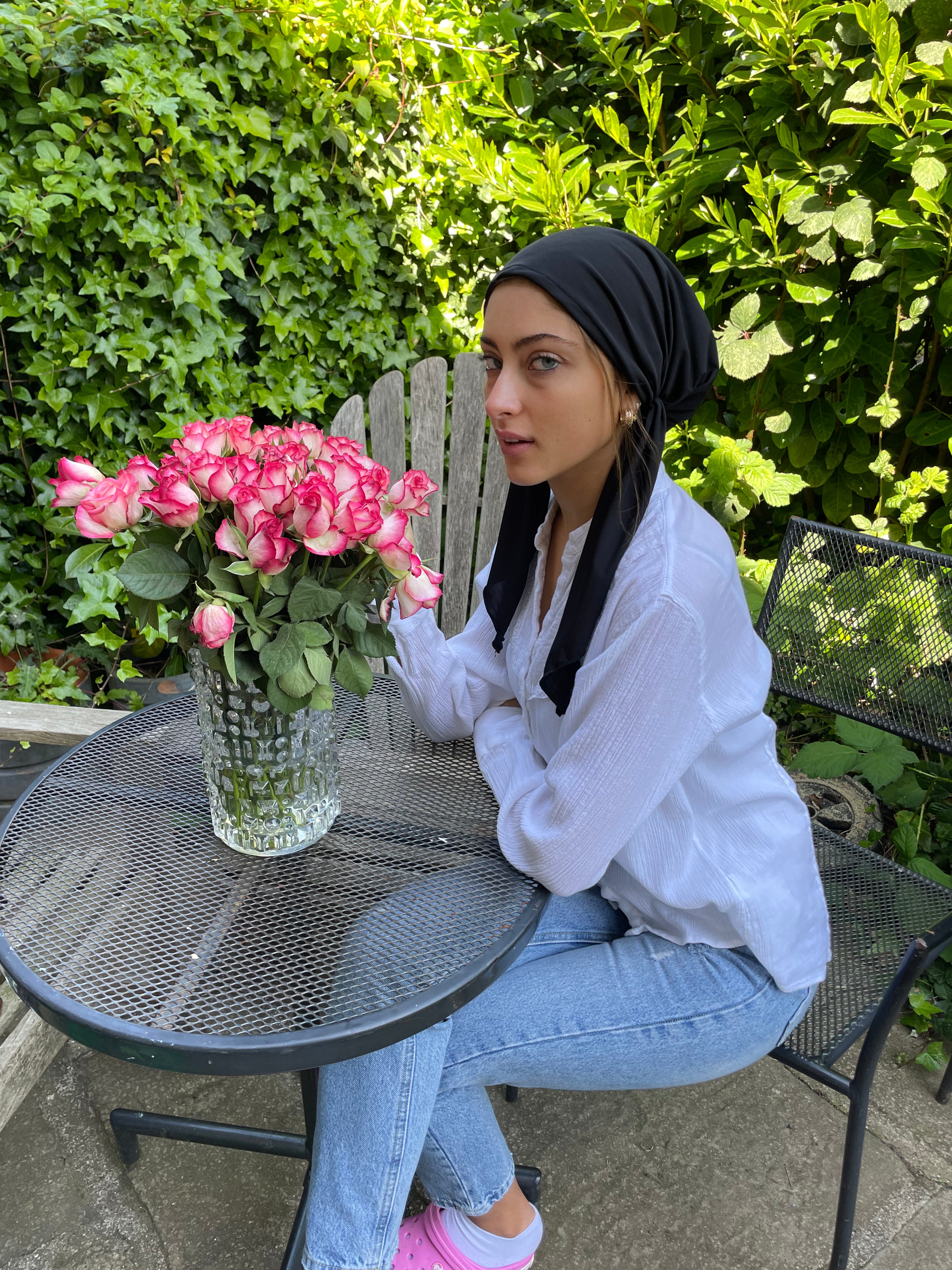 Black Cotton Pre-Tied Tichel Bandana Hijab Scarf for Women - USA Made by Uptown Girl Headwear - Perfect for Daily Wear, Workouts & Modest Fashion