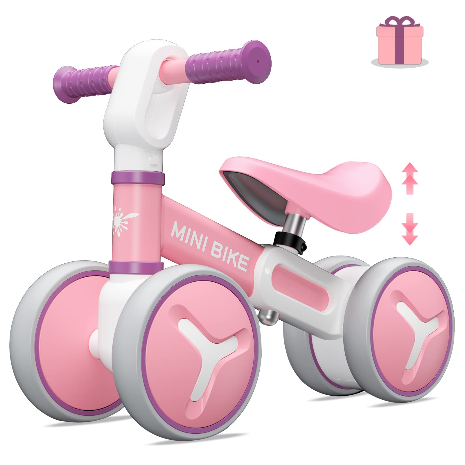 Best Baby Balance Bike for 1-3 Year Olds | Adjustable Seat No-Pedal Toddler Bike with 4 Wheels | Perfect First Bike Gift for Boys & Girls | Ideal for Indoor Play, Outdoor Learning & Birthday/Christmas Presents