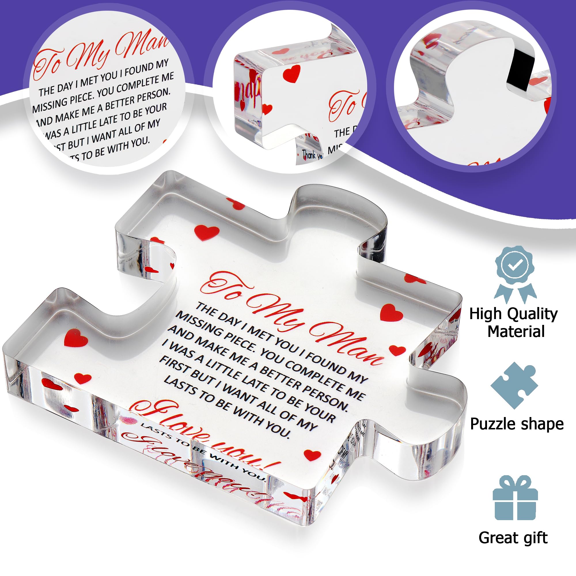 Personalized Engraved Acrylic Block Puzzle - Unique Valentine's Day Gifts for Him, Anniversary Present for Husband, Birthday Gift for Fiance & Boyfriend - Romantic Wedding Couple Gift Idea for Date Night & Home Decor