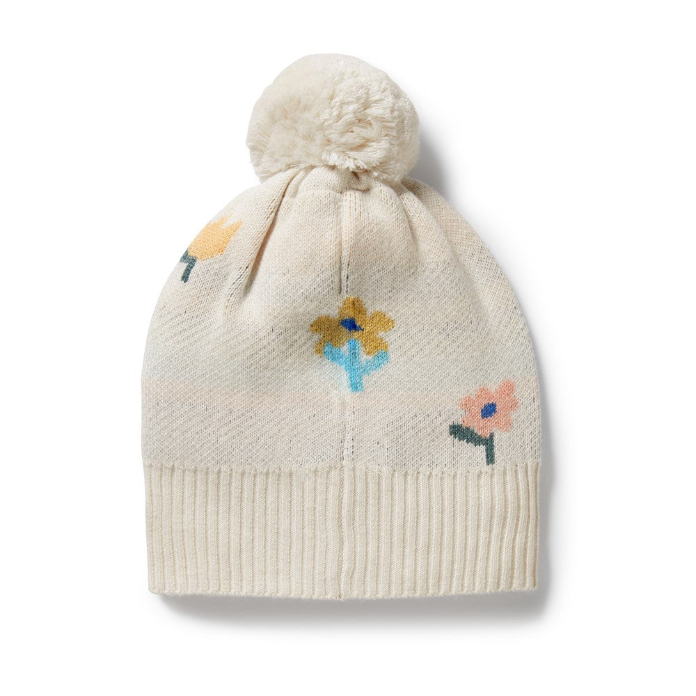 Flower Pop Organic Knitted Jacquard Hat for Women - Soft Winter Beanie with Floral Pattern - Perfect for Outdoor Activities, Hiking, and Cold Weather Fashion