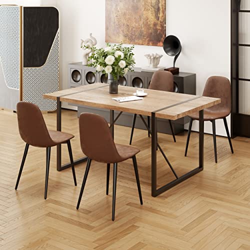 55 Inch Wood Table + Brown Chairs