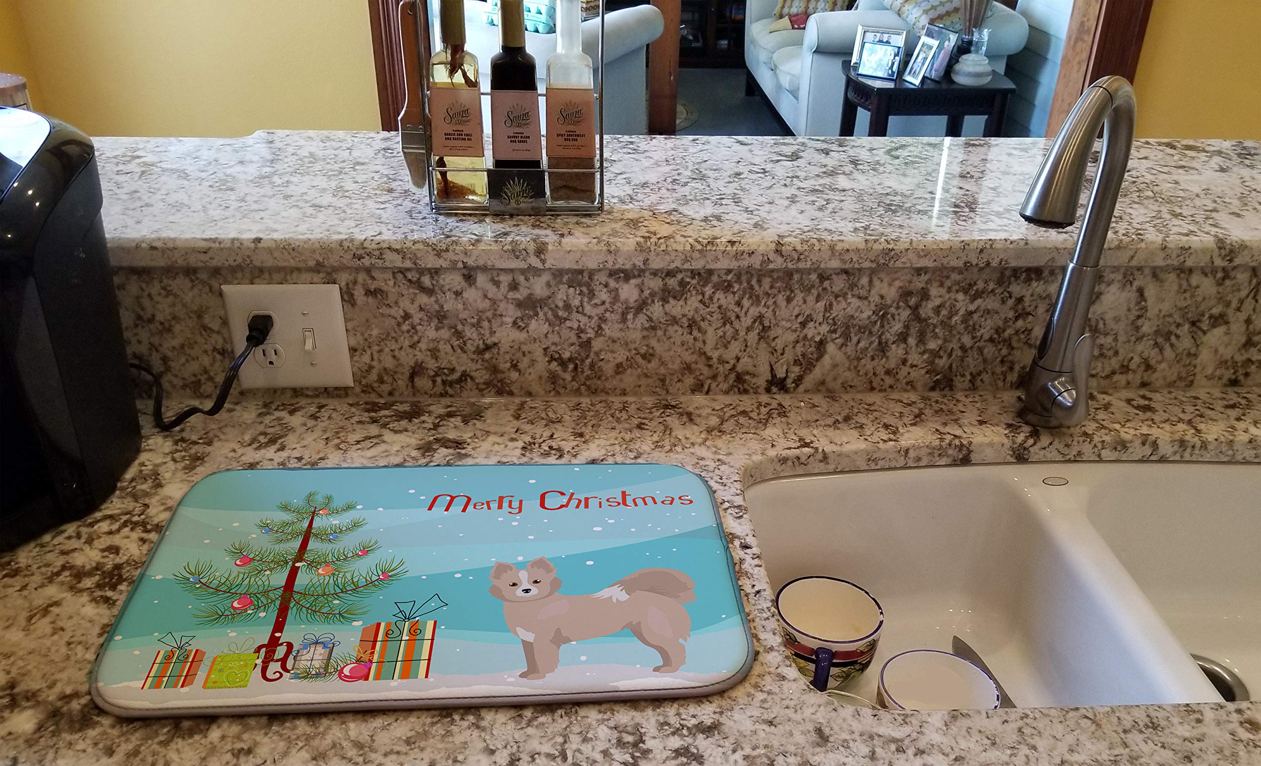 Pomchi Christmas Tree Dish Drying Mat - Absorbent Kitchen Counter Pad, 14x21