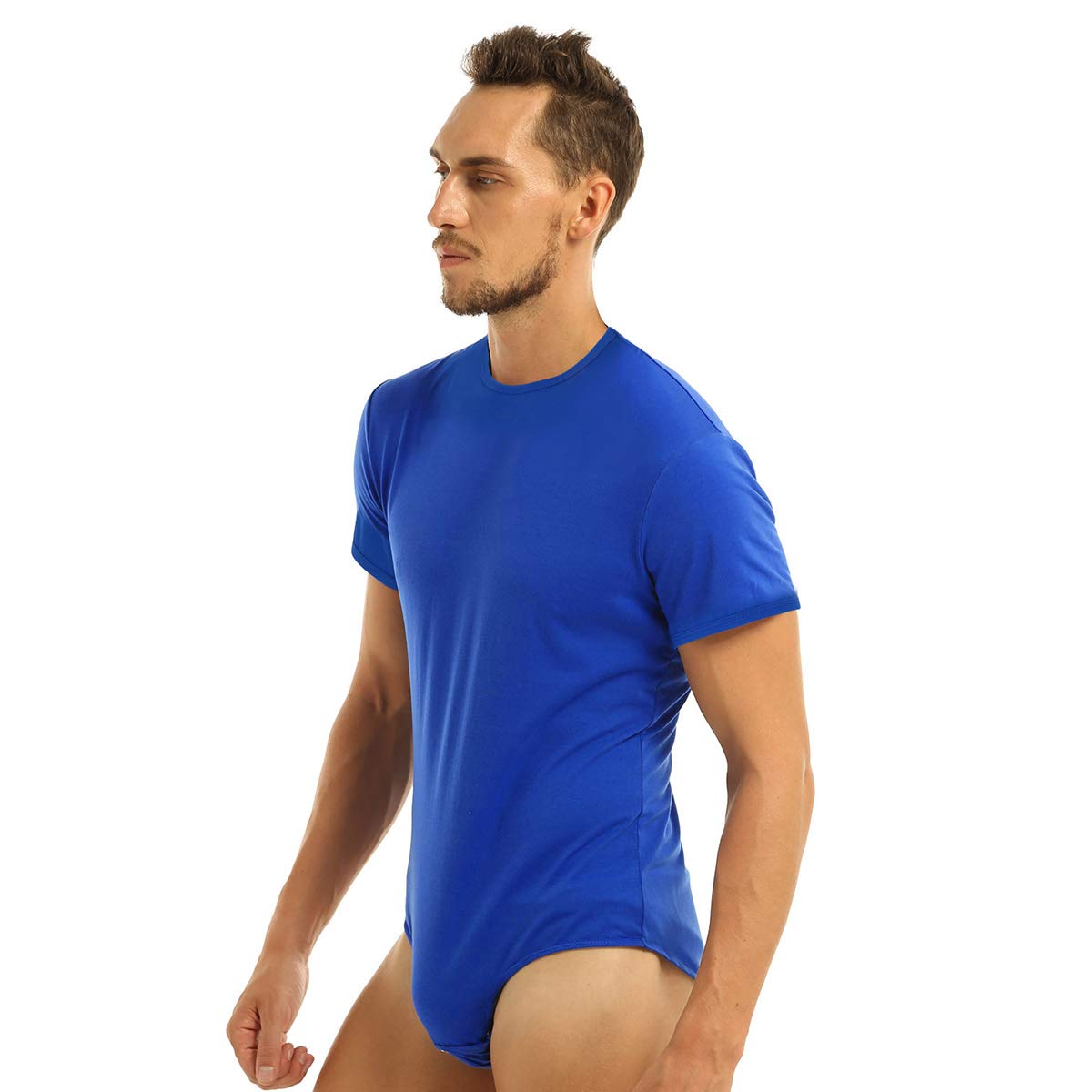 dPois Men's Button Crotch Thong Bodysuit - Short Sleeve Lingerie Pajamas for Sleepwear & Sensual Wear | Comfortable Stretch Fabric for Nighttime & Intimate Moments