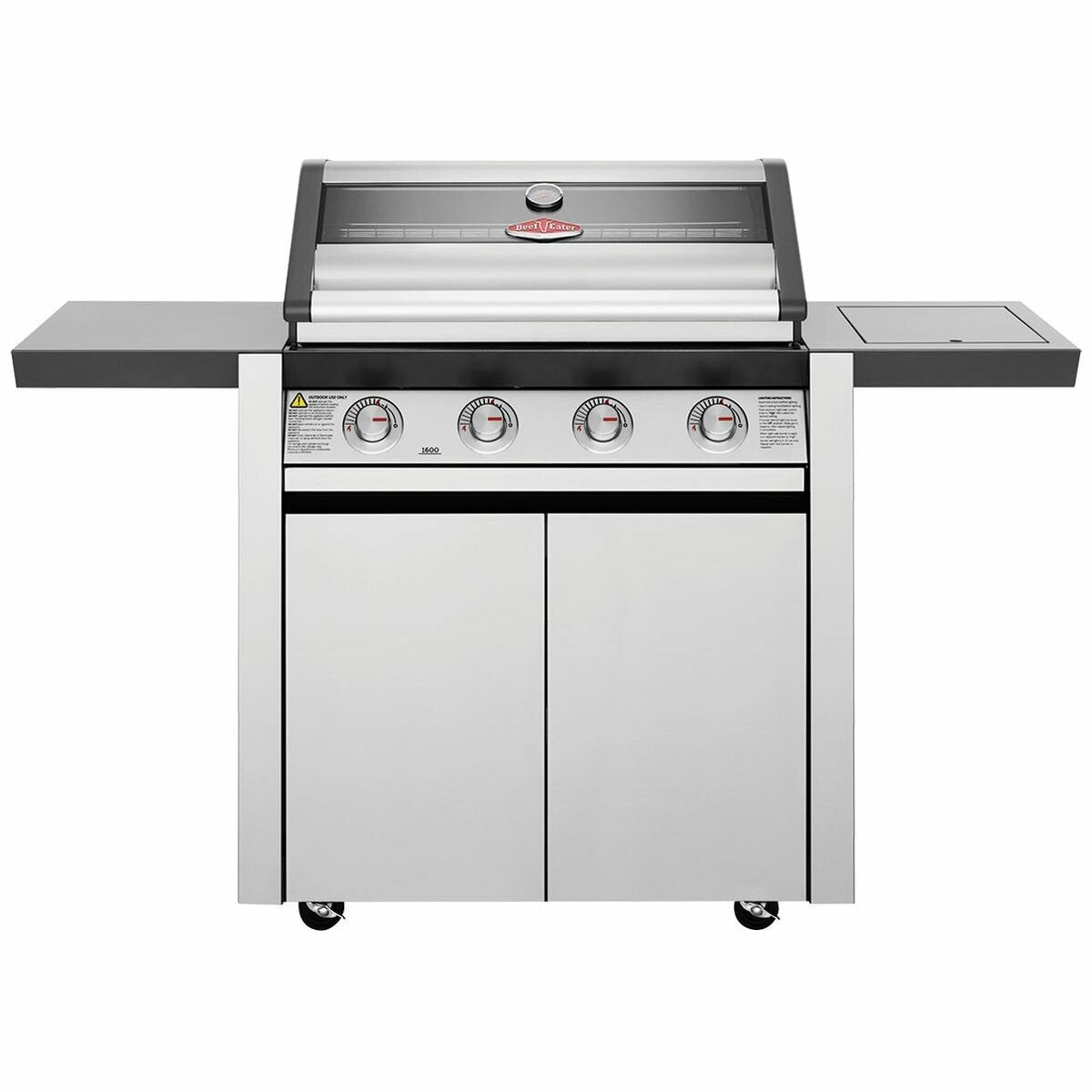Beefeater 1600 Series 4-Burner Stainless Steel Gas Grill with Side Burner & Rolling Cart - Perfect for Backyard BBQs, Outdoor Cooking & Patio Entertaining