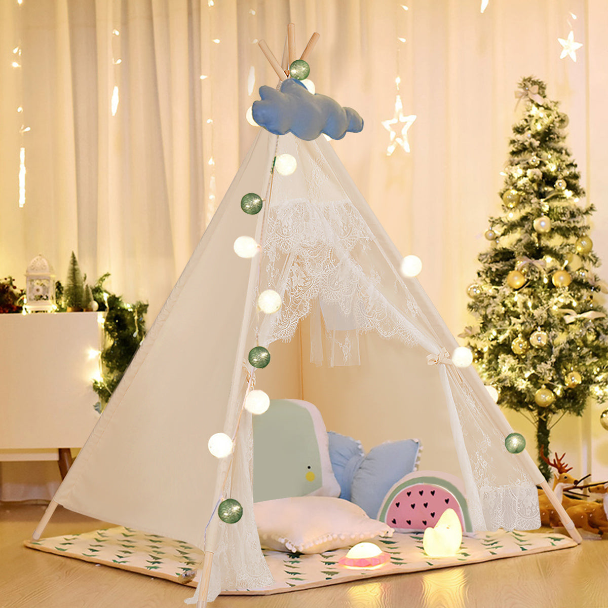 Kids Lace Teepee Tent - Foldable Playhouse for Children with Carry Bag | Indoor Outdoor Playroom, Birthday Party Decor, Reading Nook & Imaginative Play