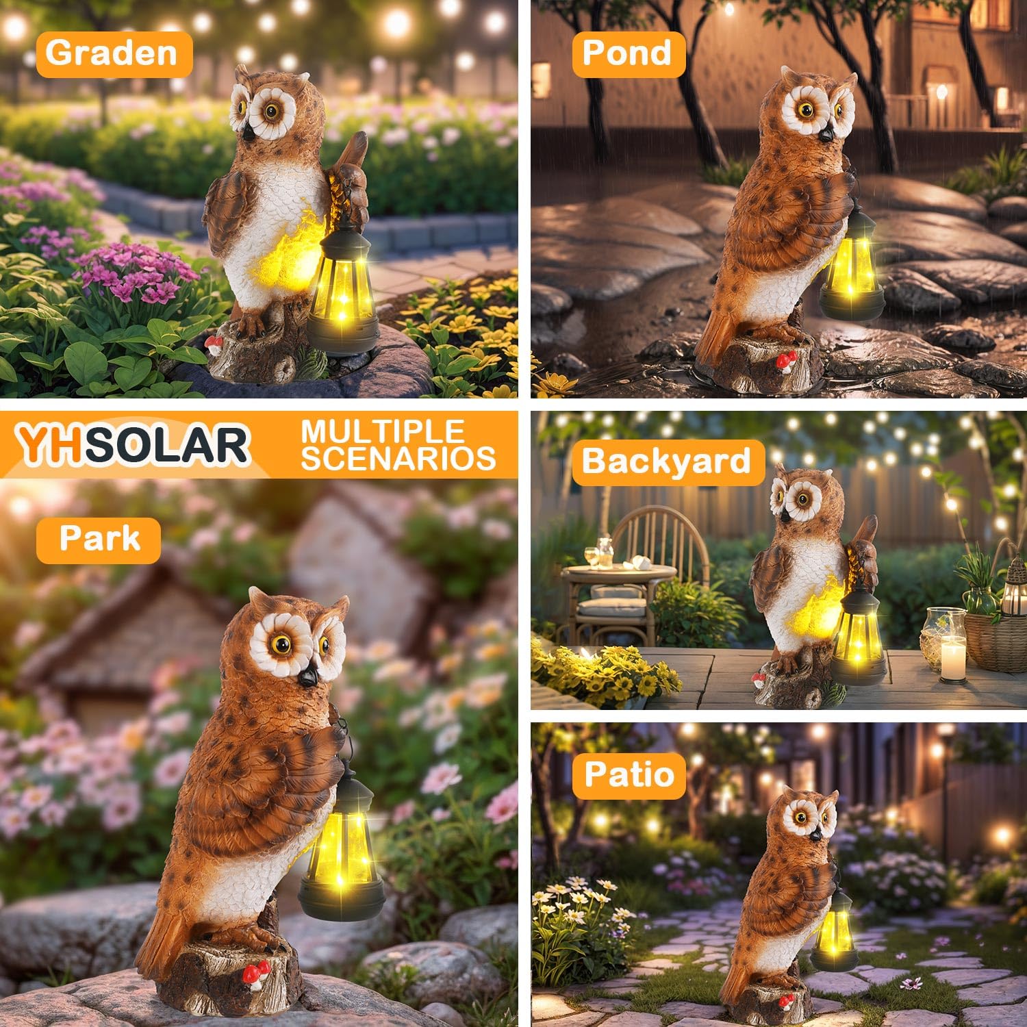 Solar Powered Owl Garden Statue - Outdoor Solar Lantern Decor for Patio, Balcony, Yard & Lawn - Unique Gift for Women & Mom - Perfect for Garden Lighting & Nighttime Ambiance