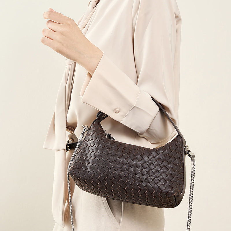 Genuine Leather Woven Dumpling Bag - Stylish Tote, Shoulder & Crossbody Purse for Women | Perfect for Work, Travel & Everyday Use
