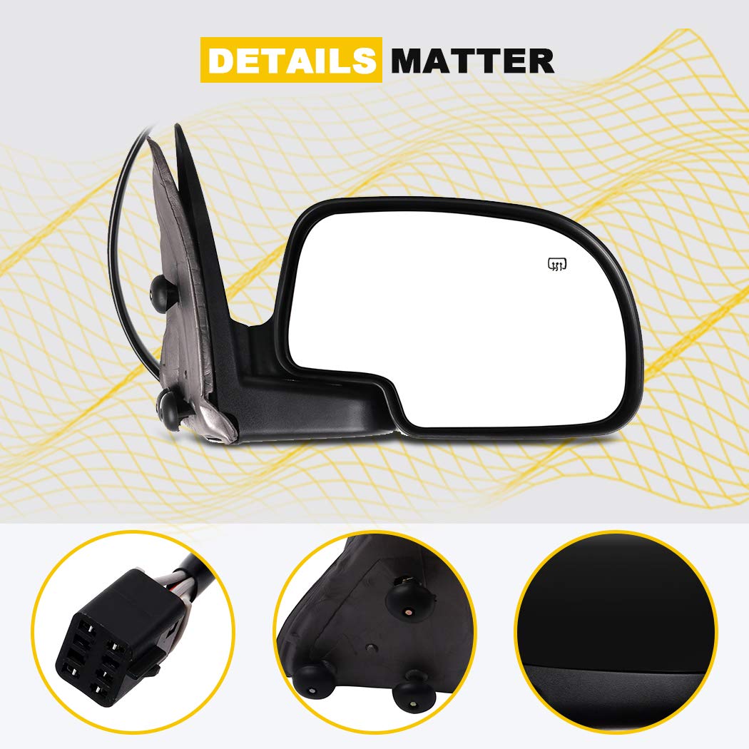 Replacement Left & Right Side View Mirrors for 2000-2002 Chevy Avalanche 1500/2500, Suburban 1500/2500, Tahoe & GMC Yukon - Power Control Manual Folding Mirrors - Perfect for Off-Roading & Daily Commuting