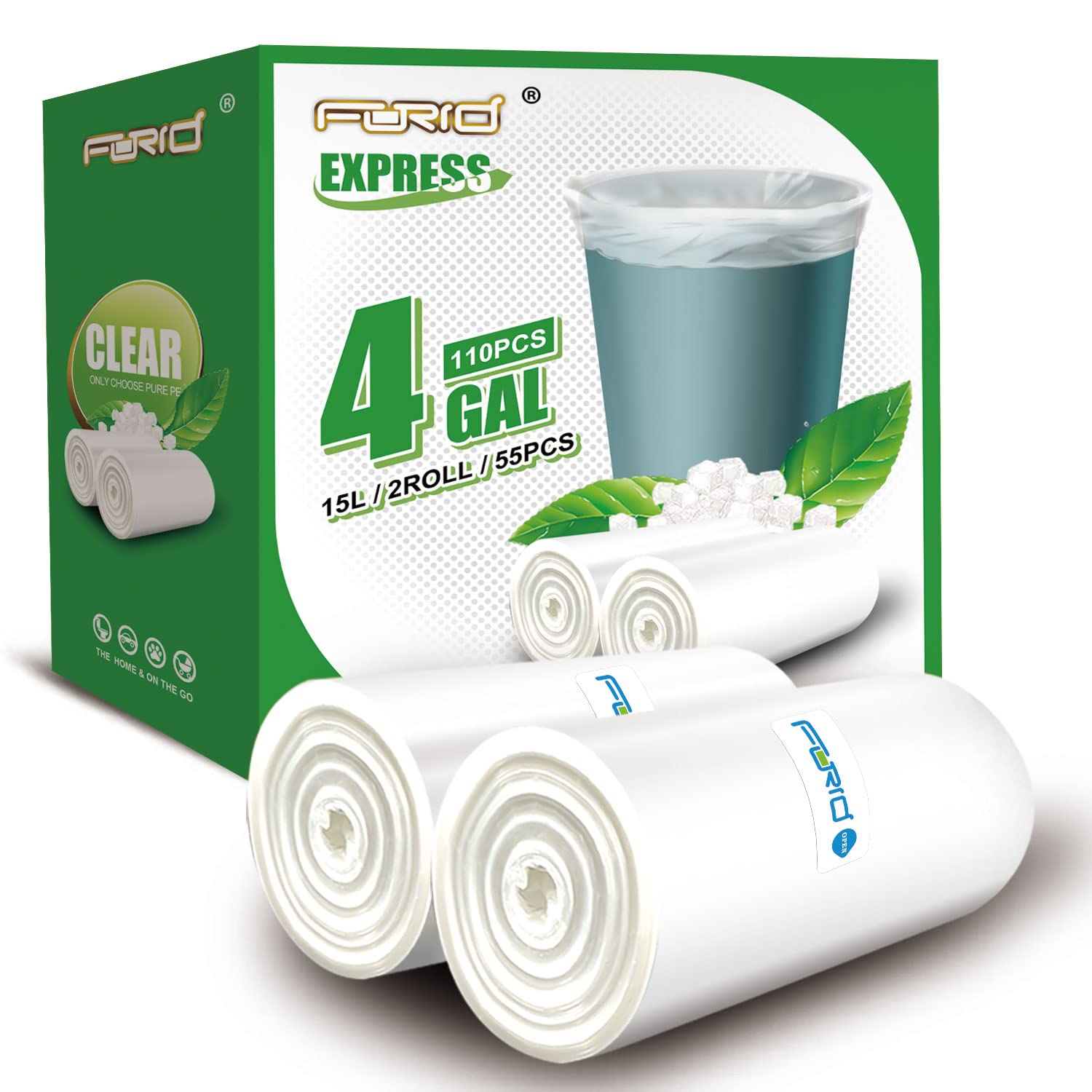 4 Gallon Clear Small Trash Bags - 110 Count Durable Thick Plastic Garbage Bags for Wastebasket & Bin Liners (15 Liters) - Perfect for Bathroom, Bedroom, Office Trash Cans | Odor Control & Space Saving Solution