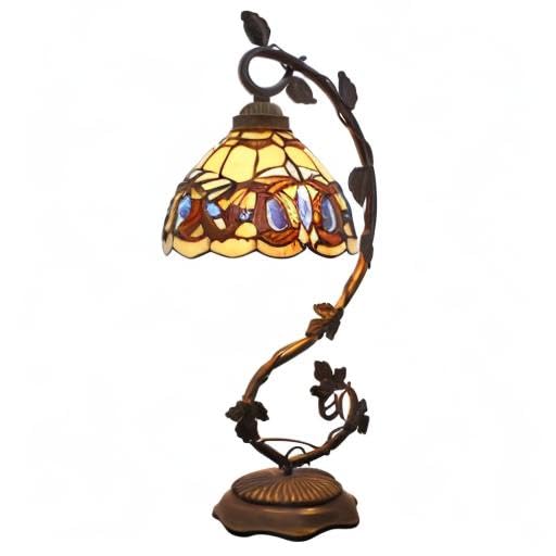 WERFACTORY Tiffany Style Stained Glass Table Lamp - Victorian Metal Leaf Base (8x10x21 Inches) - Desk Reading Light for Bedroom, Home Office & Small Spaces - Perfect for Study, Living Room & Nightstand Decor - S021 Series