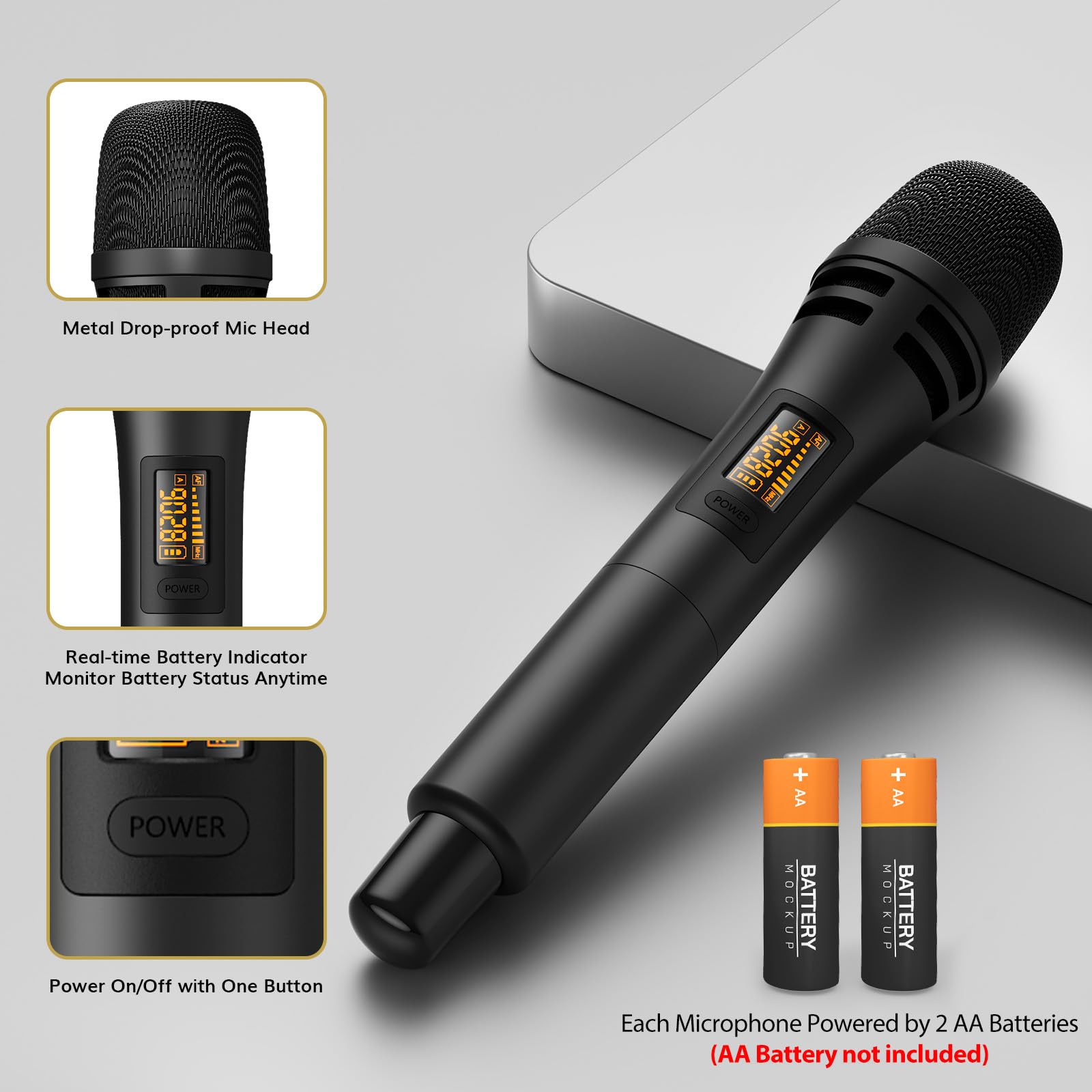 TONOR UHF Wireless Microphone System - Cordless Karaoke Microphone Kit with Receiver, Dynamic Handheld Mic for Singing, Church, Events | 200ft Range, Adjustable Frequencies | Perfect for Home Karaoke, Worship Services & Live Performances (TW350, Black)