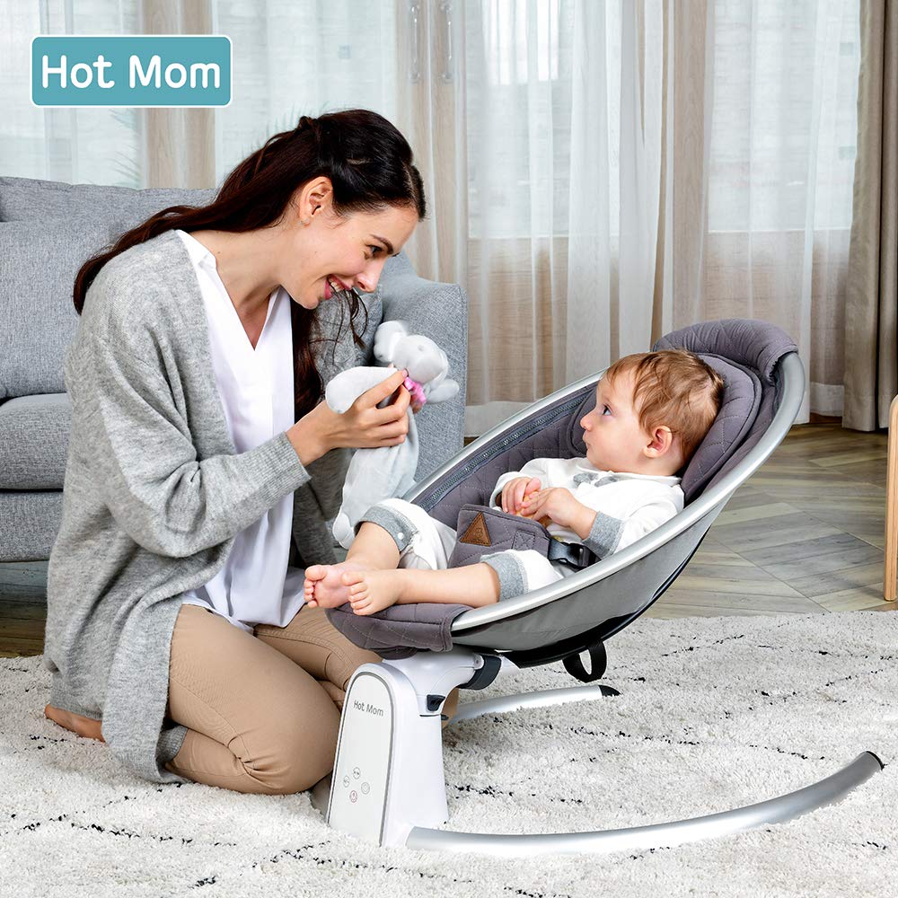 Smart Bluetooth Baby Swing with Music Speaker - Automatic Electric Baby Bouncer & Rocker for Infants - LED Touch Screen, Intelligent Timing - Perfect for Nursery, Daycare & Home Use (Grey)
