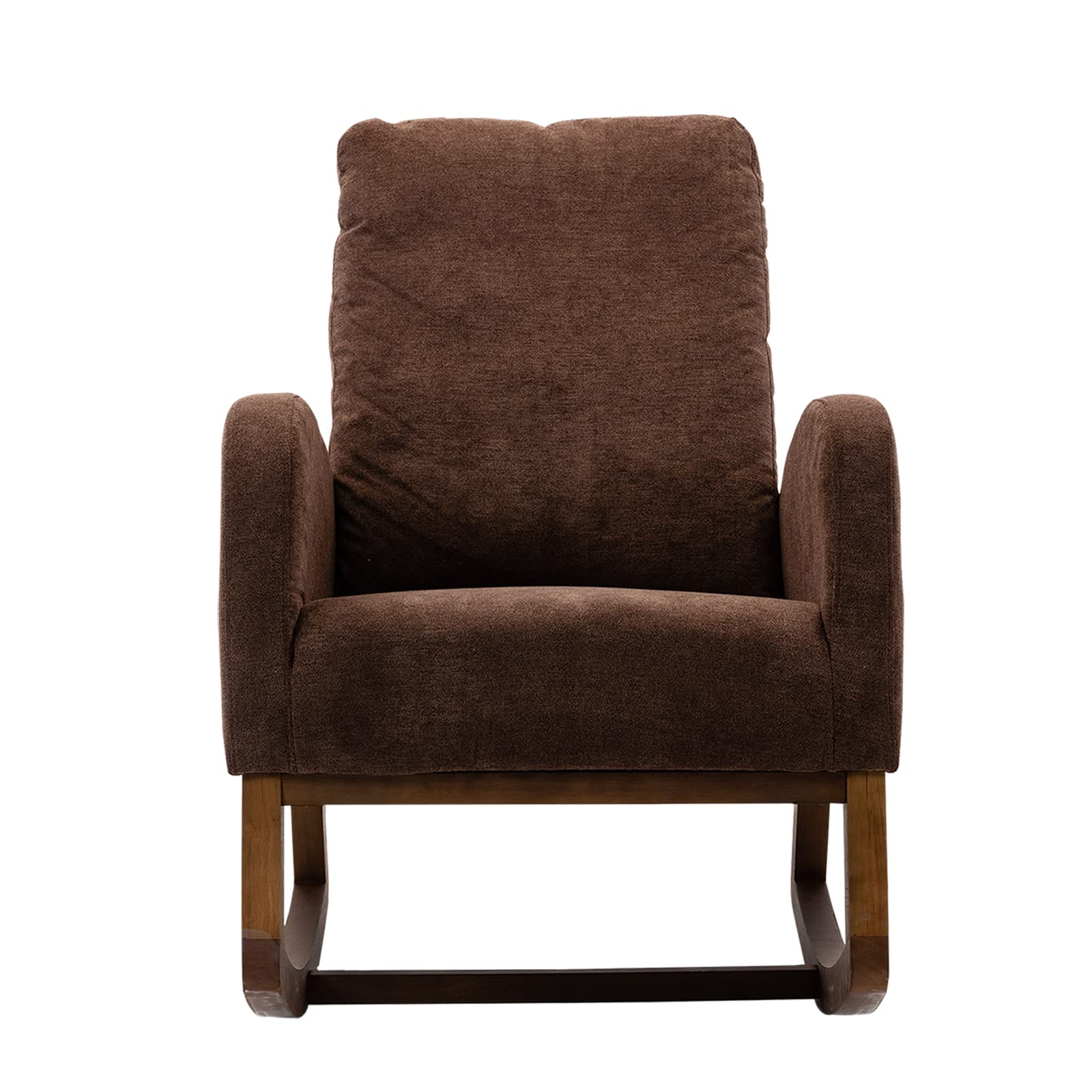 SSLine Upholstered Rocking Chair - Modern Fabric Rocking Armchair for Nursery, Living Room, Bedroom & Office | Comfortable Lounge Chair for Relaxing, Reading & Nursing (Coffee Brown)
