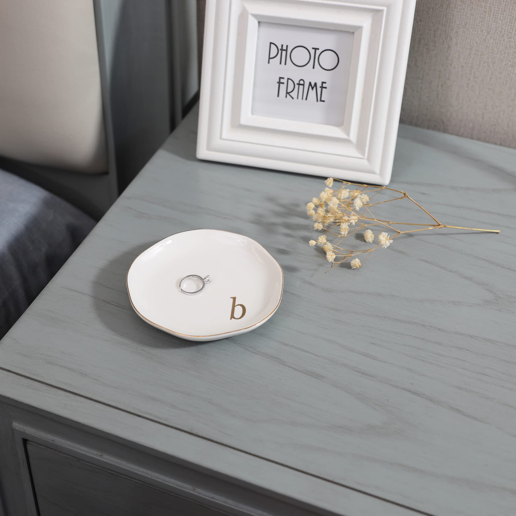 Personalized B-Monogrammed Ceramic Ring Dish - Initials Jewelry Tray for Engagement, Wedding, Birthday & Christmas Gifts - Perfect for Women, Friends & Sister - Elegant White Home Decor for Vanity, Dresser & Nightstand Organization