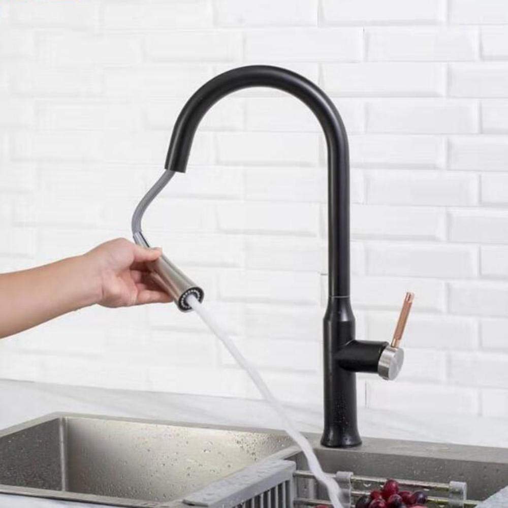 Stainless Steel Pull Down Sprayer Kitchen Faucet - Black Matte Finish with Hot/Cold Water Control & 360° Swivel Spout for Modern Home Kitchen Sink | Perfect for Washing Dishes, Filling Pots & Cleaning Vegetables
