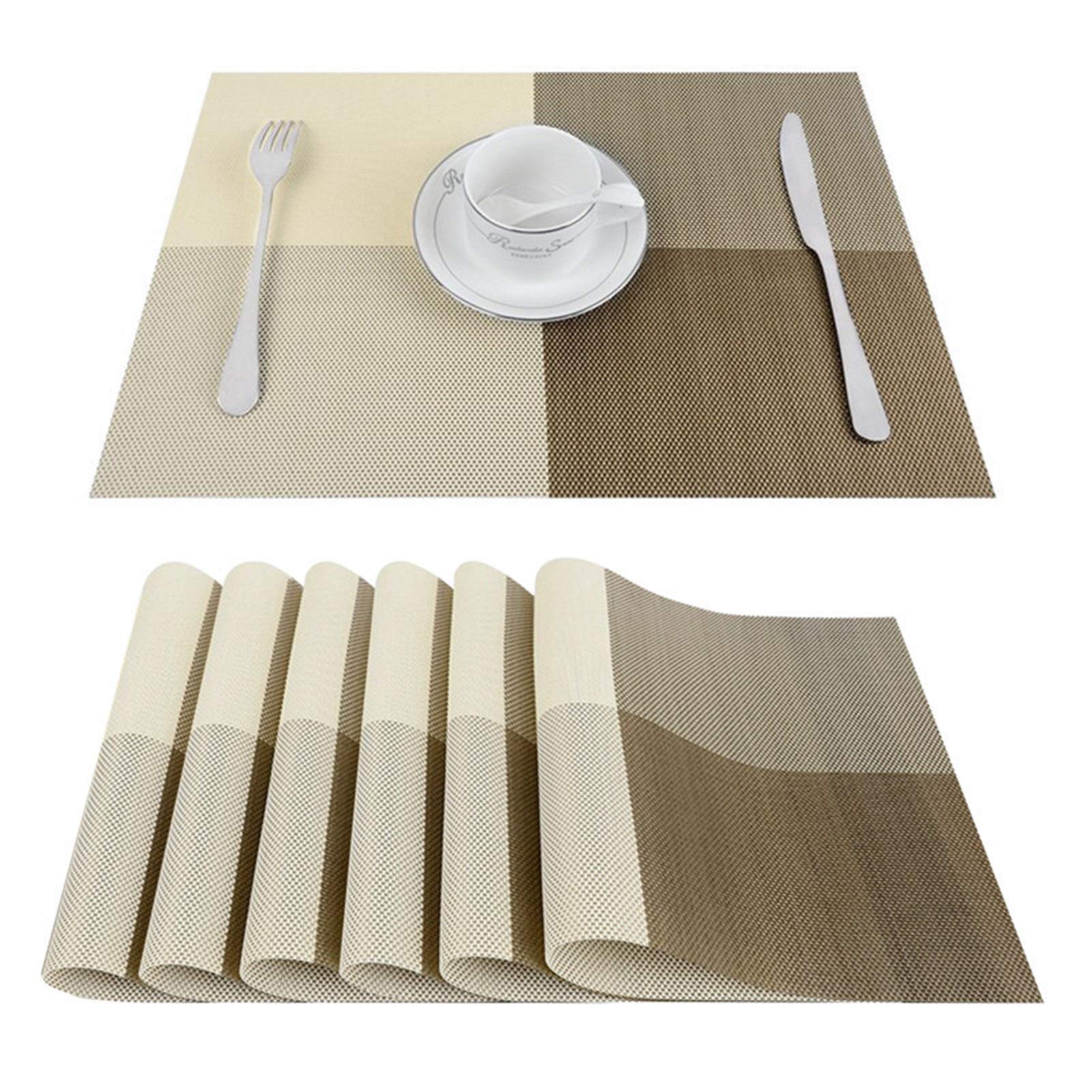 Premium 8-Piece Non-Slip PVC Placemats Set - Washable Table Mats for Dining, Kitchen & Wine Glasses (Coffee Brown) - Perfect for Dinner Parties, Daily Meals & Home Decor