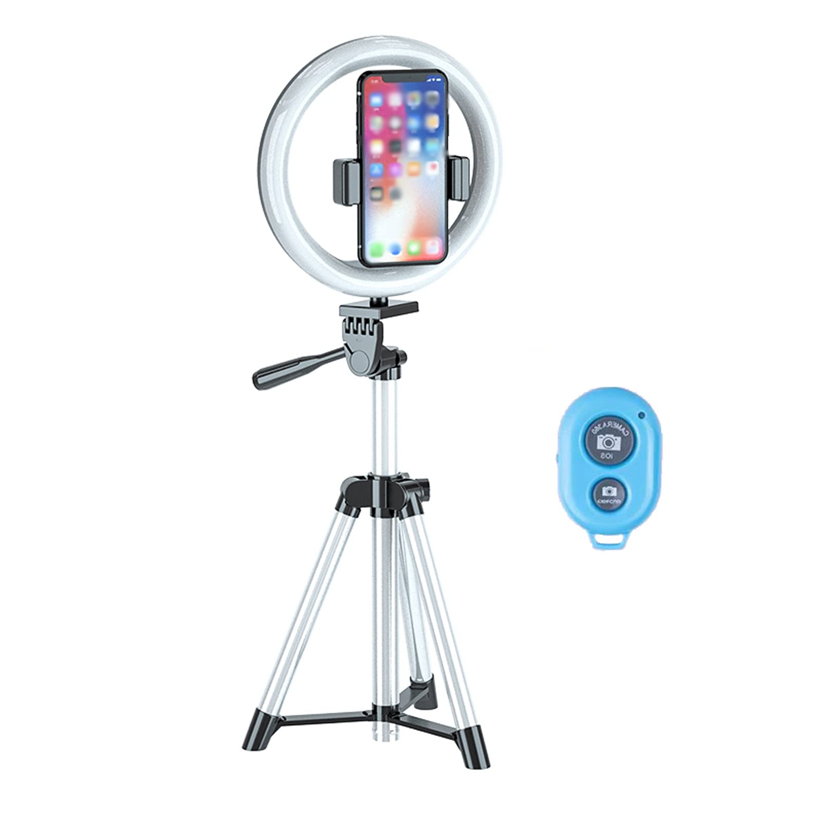 10in Selfie Ring Light with Tripod Stand - Dimmable LED Beauty Makeup Light for Live Streaming, TikTok Videos & Phone Photography | Phone Holder & Support for iPhone, Android Mobile Devices | Perfect for Vlogging, Makeup Tutorials and Video Calls