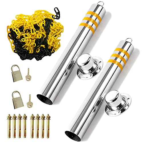 Heavy Duty Removable Parking Bollards with Padlock - 2 Pack Reflective Driveway Barriers (650x76mm) for Enhanced Security & Traffic Control - Perfect for Parking Lots, Driveways & Private Property Protection