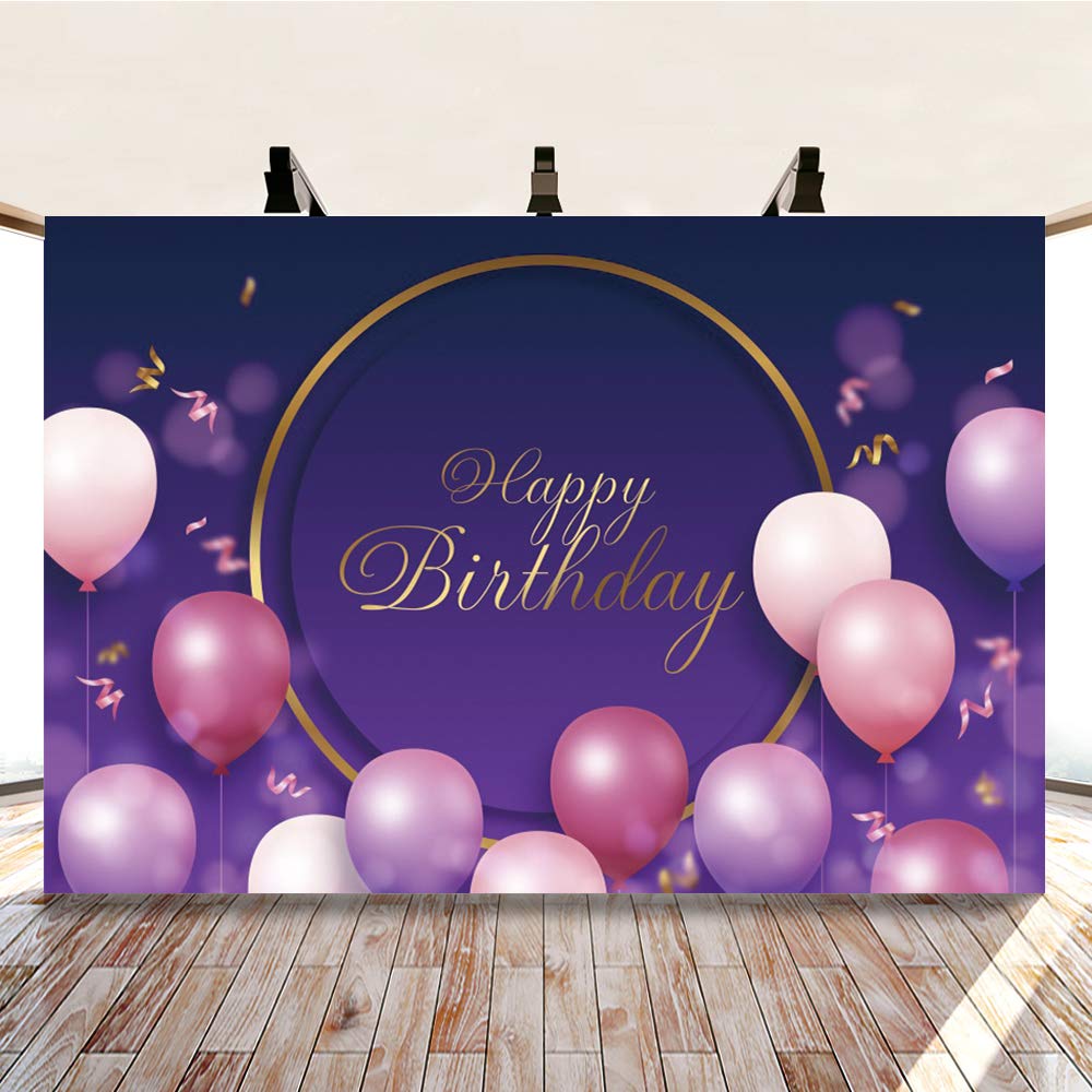 7x5ft Purple Balloon Birthday Backdrop - Renaissance Fabric Photography Background for Women & Girls, Party Decor, Photo Booth Props | Perfect for Birthday Celebrations, Baby Showers & Special Events